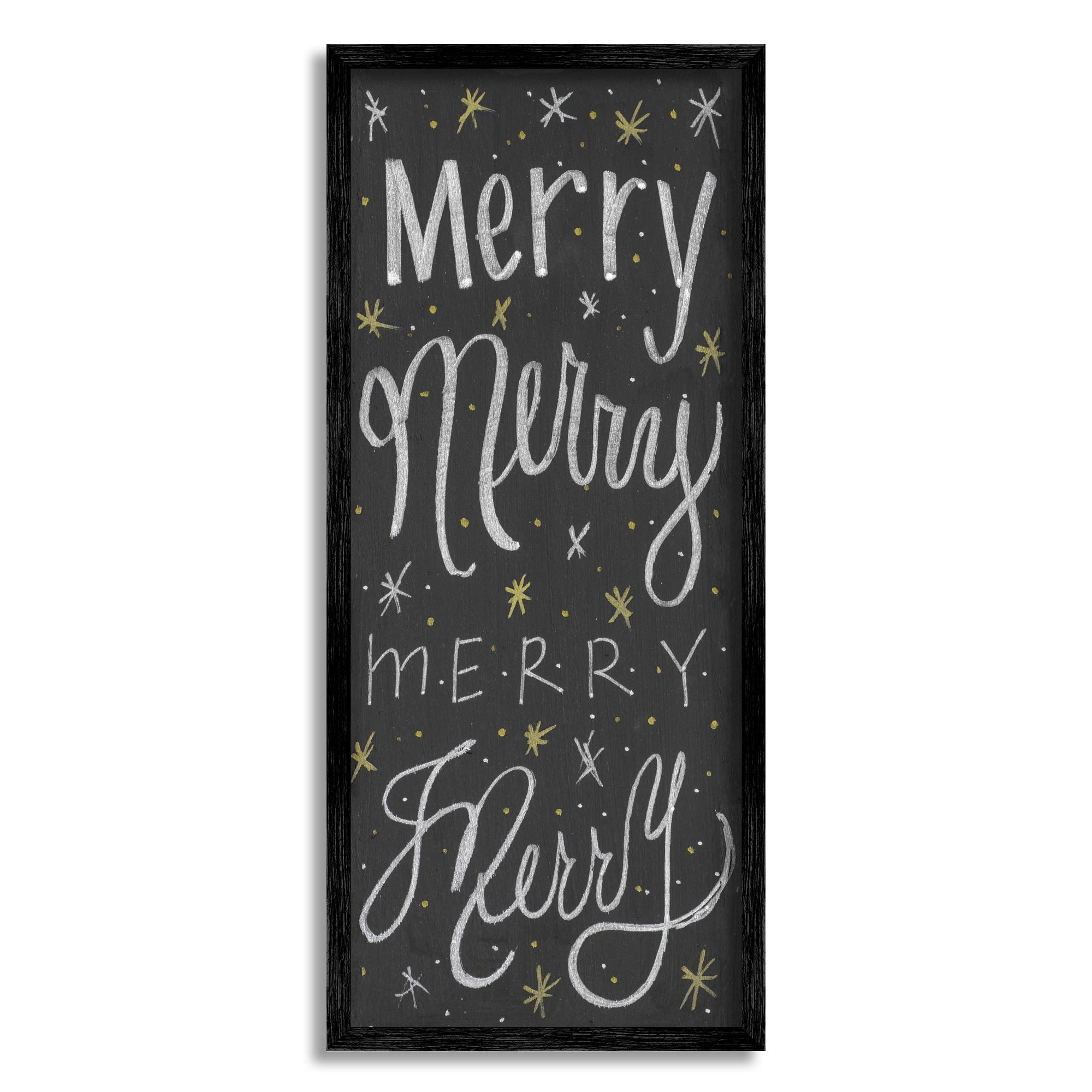 Stupell Industries Festive Merry Chalk Style Typography Chistmas Stars Traditional Painting Black Framed Art Print Wall Art, 13 x 30, Design by Sd Graphics Studio