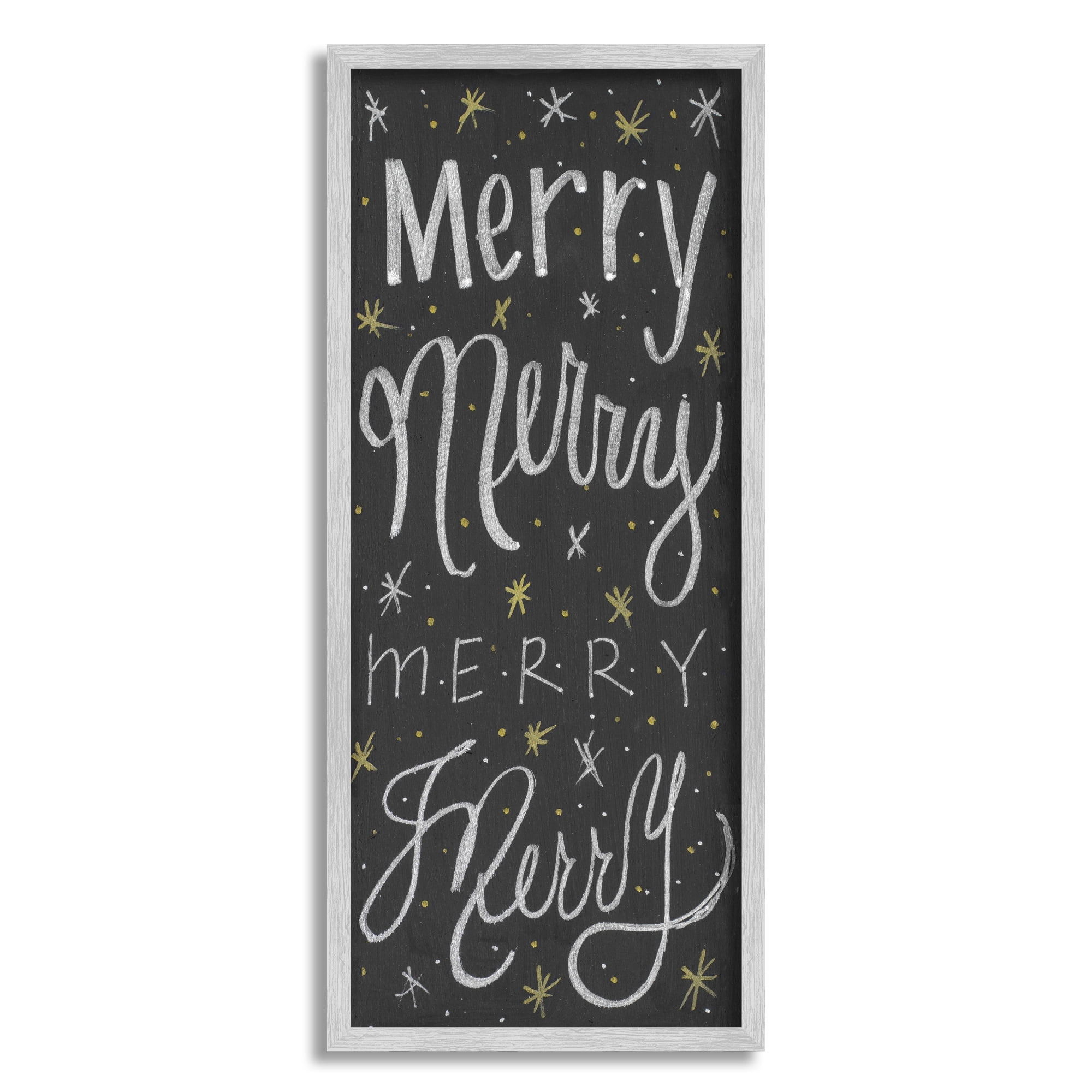 Stupell Industries Festive Merry Chalk Style Typography Chistmas Stars Traditional Painting Gray Framed Art Print Wall Art, 10 x 24, Design by Sd Graphics Studio