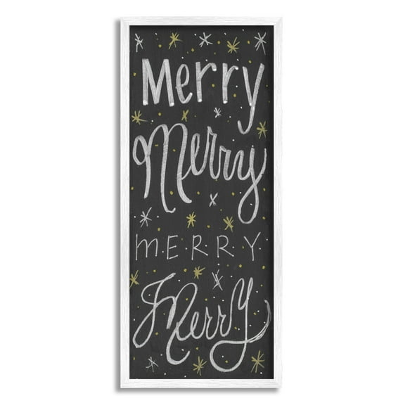 Stupell Industries Festive Merry Chalk Style Typography Chistmas Stars Traditional Painting White Framed Art Print Wall Art, 10 x 24, Design by Sd Graphics Studio