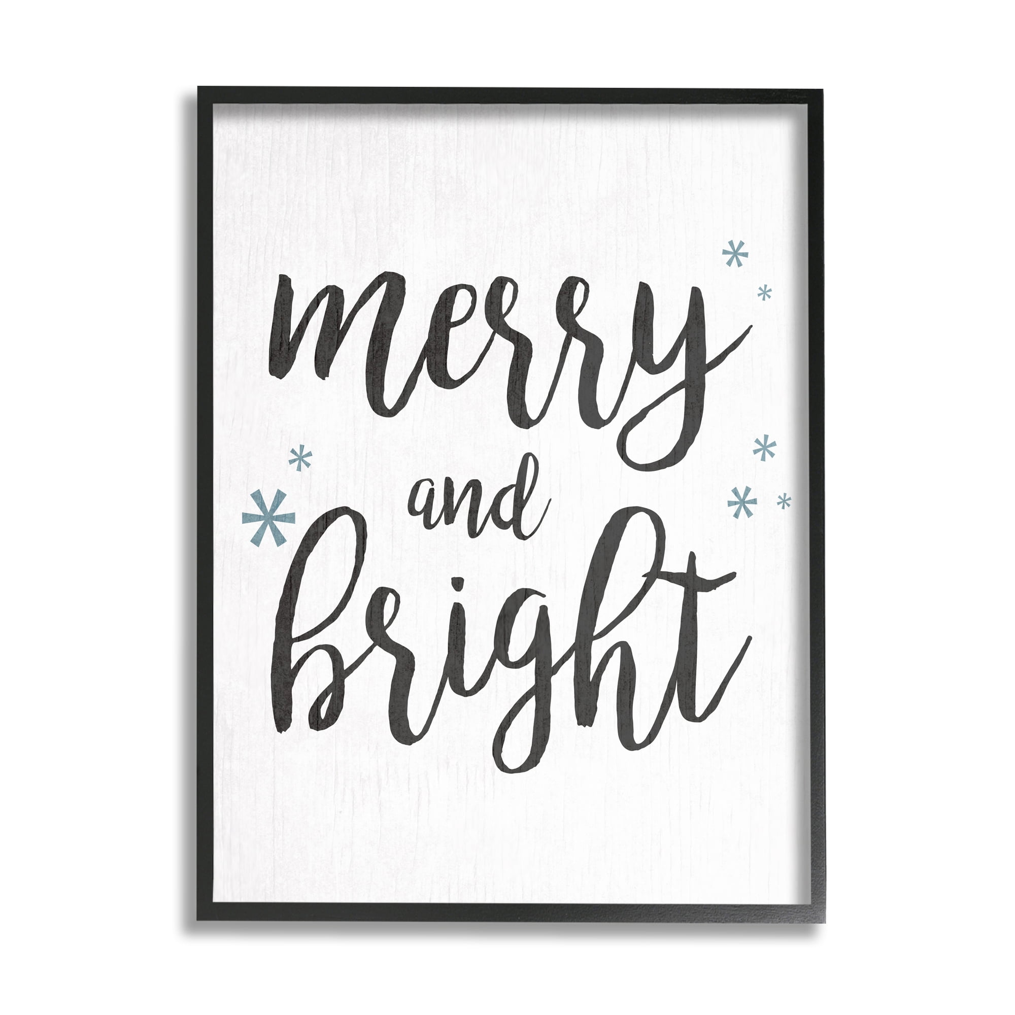 Stupell Industries Festive Merry and Bright Winter Phrase Snowflakes Holiday Painting Black Framed Art Print Wall Art, 11 x 14