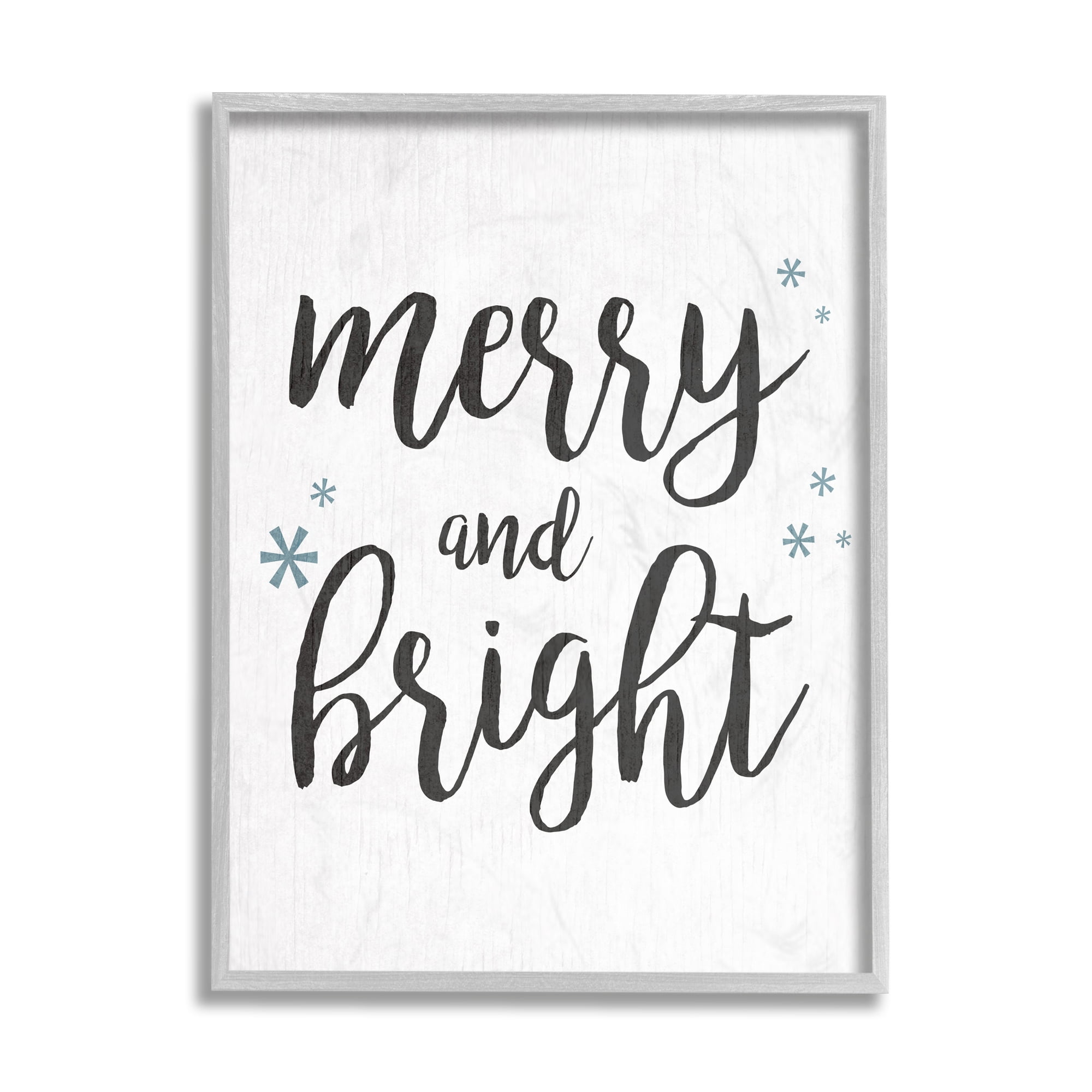 Stupell Industries Festive Merry and Bright Winter Phrase Snowflakes Holiday Painting Gray Framed Art Print Wall Art, 16 x 20