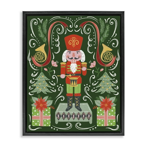 Stupell Industries Festive Nutcracker Celebration Holiday Painting Black Floater Framed Canvas Art Print Wall Art, 17 x 21