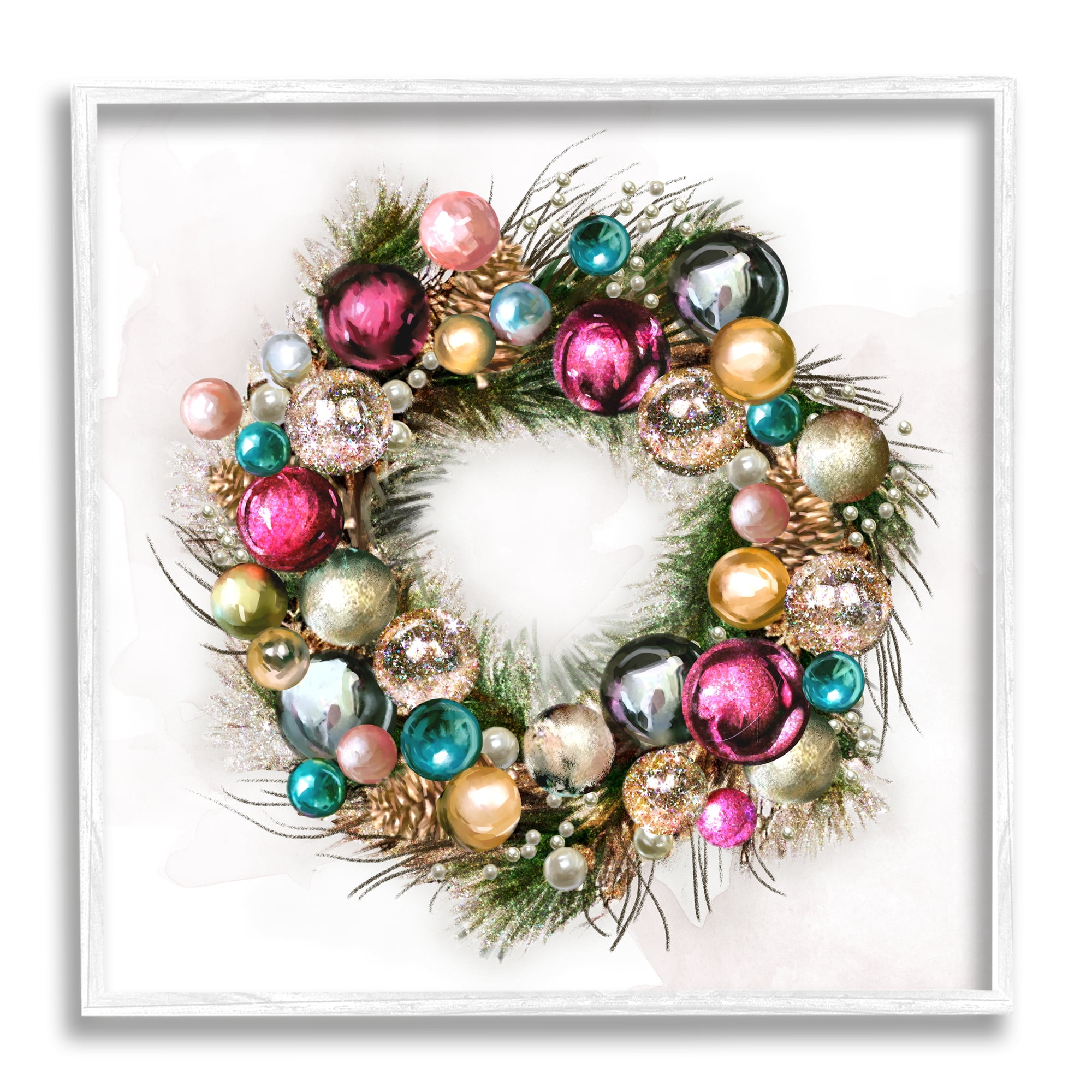 Stupell Industries Festive Ornamental Wreath Minimal Christmas Charm, 12 x 12,Design by Ziwei Li
