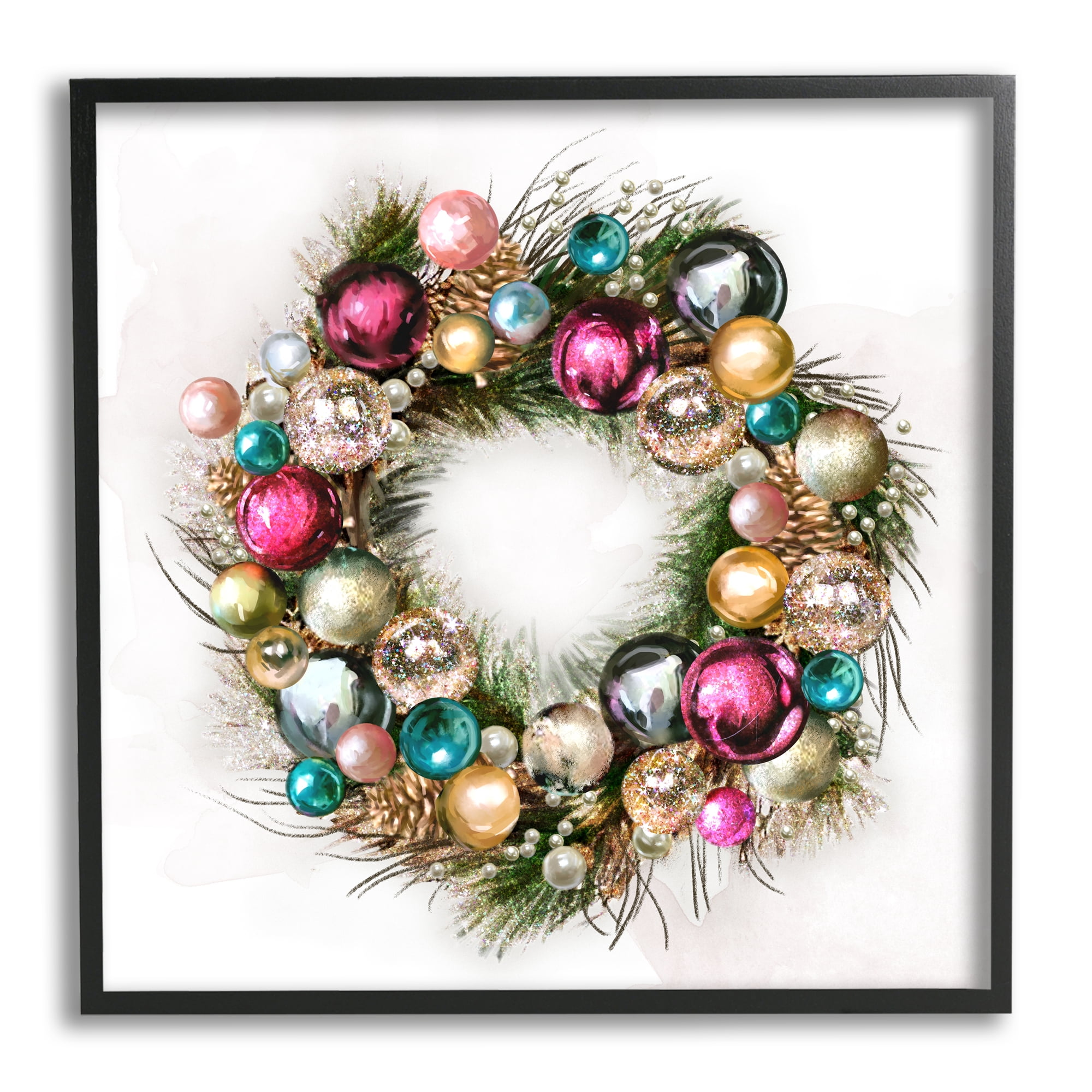 Stupell Industries Festive Ornamental Wreath Minimal Christmas Charm, 24 x 24,Design by Ziwei Li