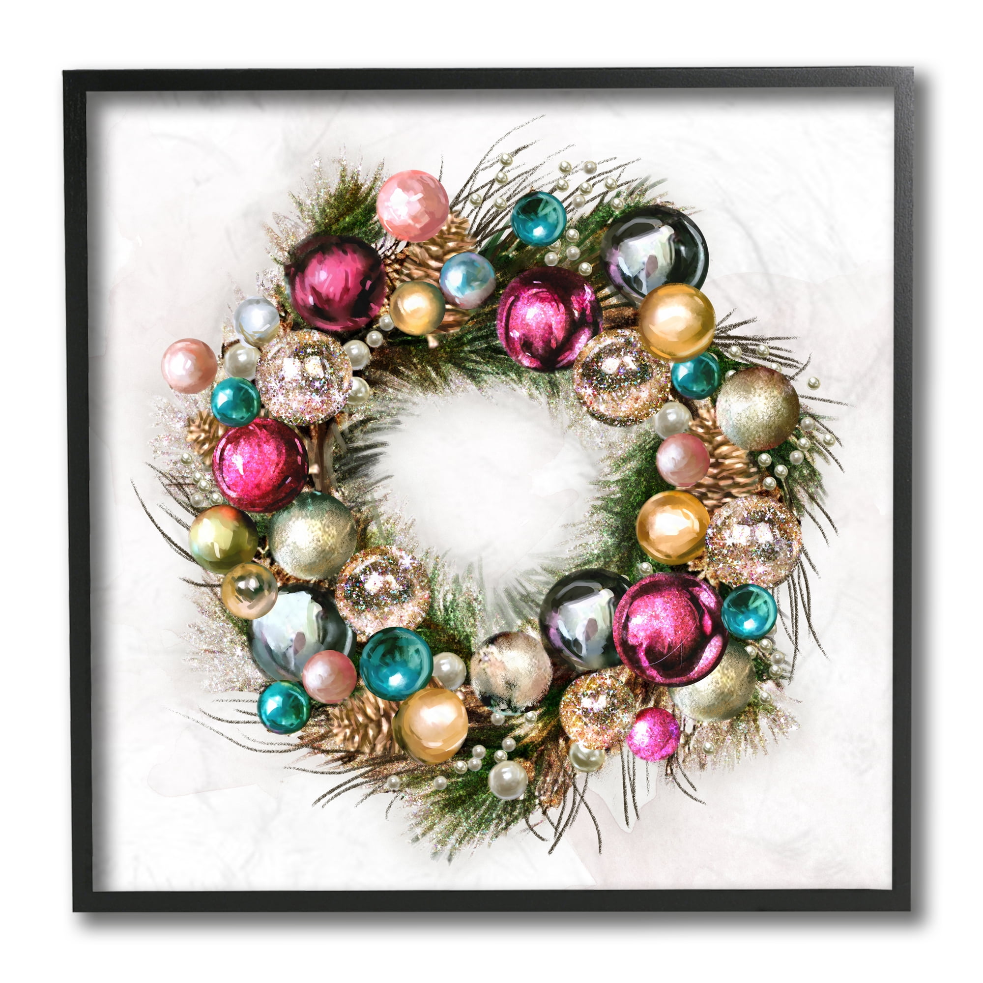 Stupell Industries Festive Ornamental Wreath Minimal Christmas Charm Black Framed Design by Ziwei Li