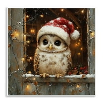 Stupell Industries Festive Owl with Holiday Lights Animals Painting Unframed Art Print Wall Art, 12 x 12