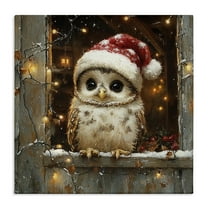 Stupell Industries Festive Owl with Holiday Lights Animals Painting Wrapped Canvas Canvas Art Print Wall Art, 17 x 17