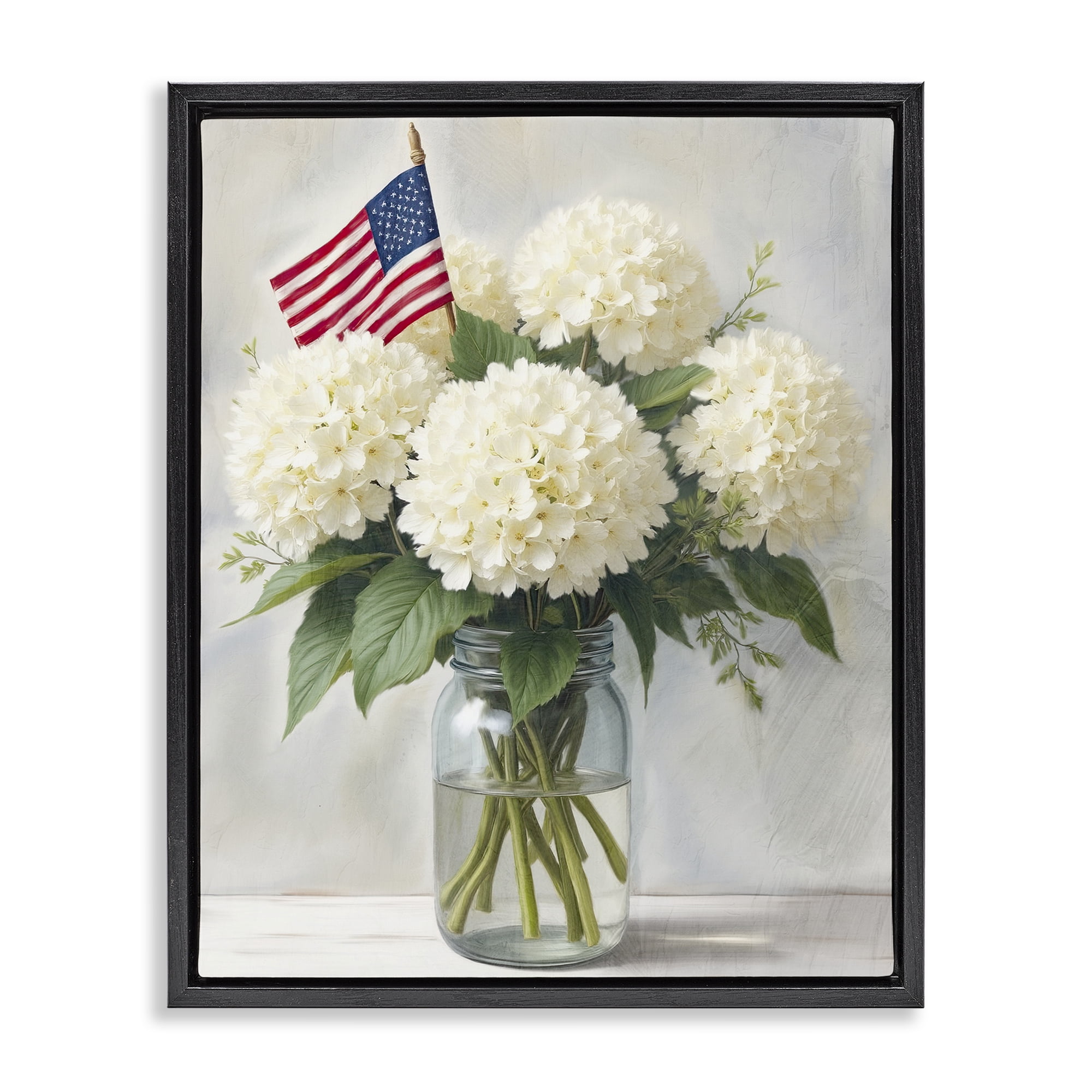 Stupell Industries Festive Patriotic Hydrangea Black Framed Floater Canvas Wall Art, design by Kim Allen