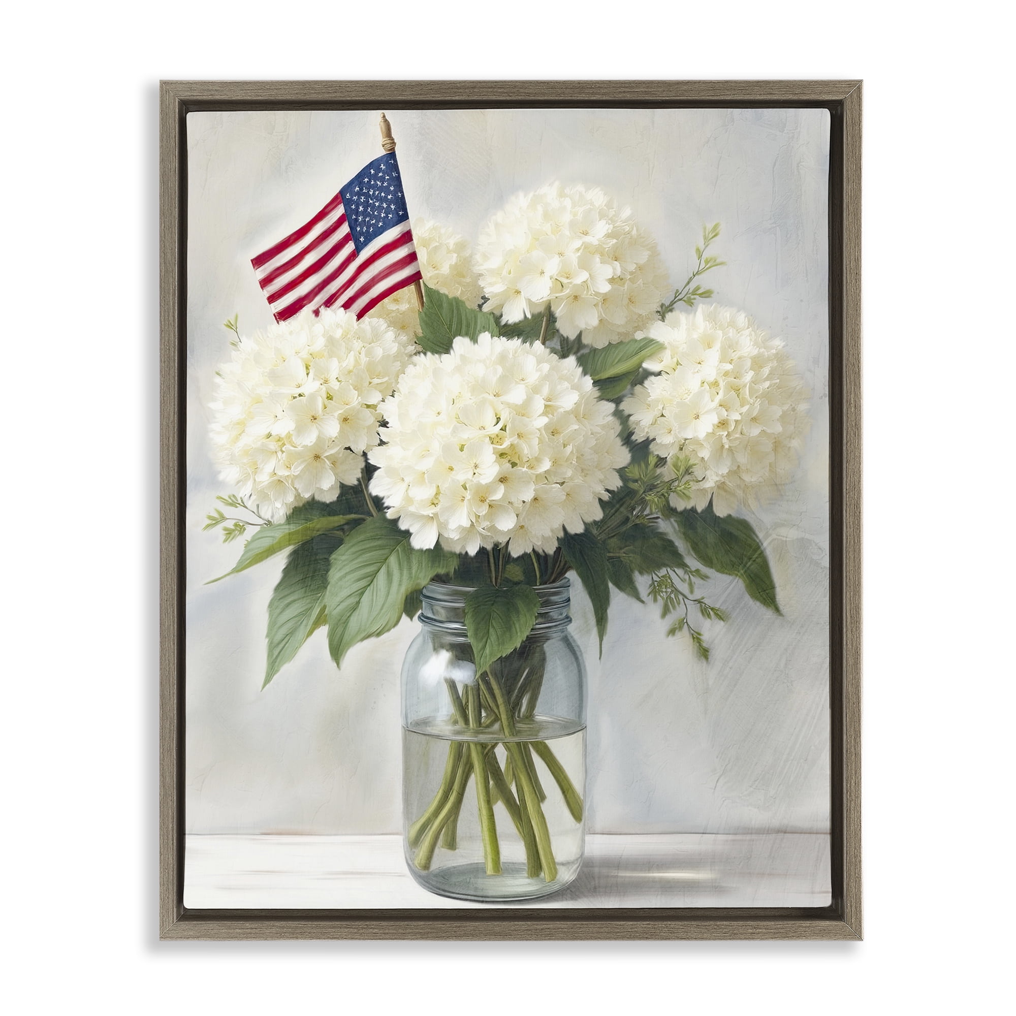 Stupell Industries Festive Patriotic Hydrangea Brown Framed Floater Canvas Wall Art, design by Kim Allen