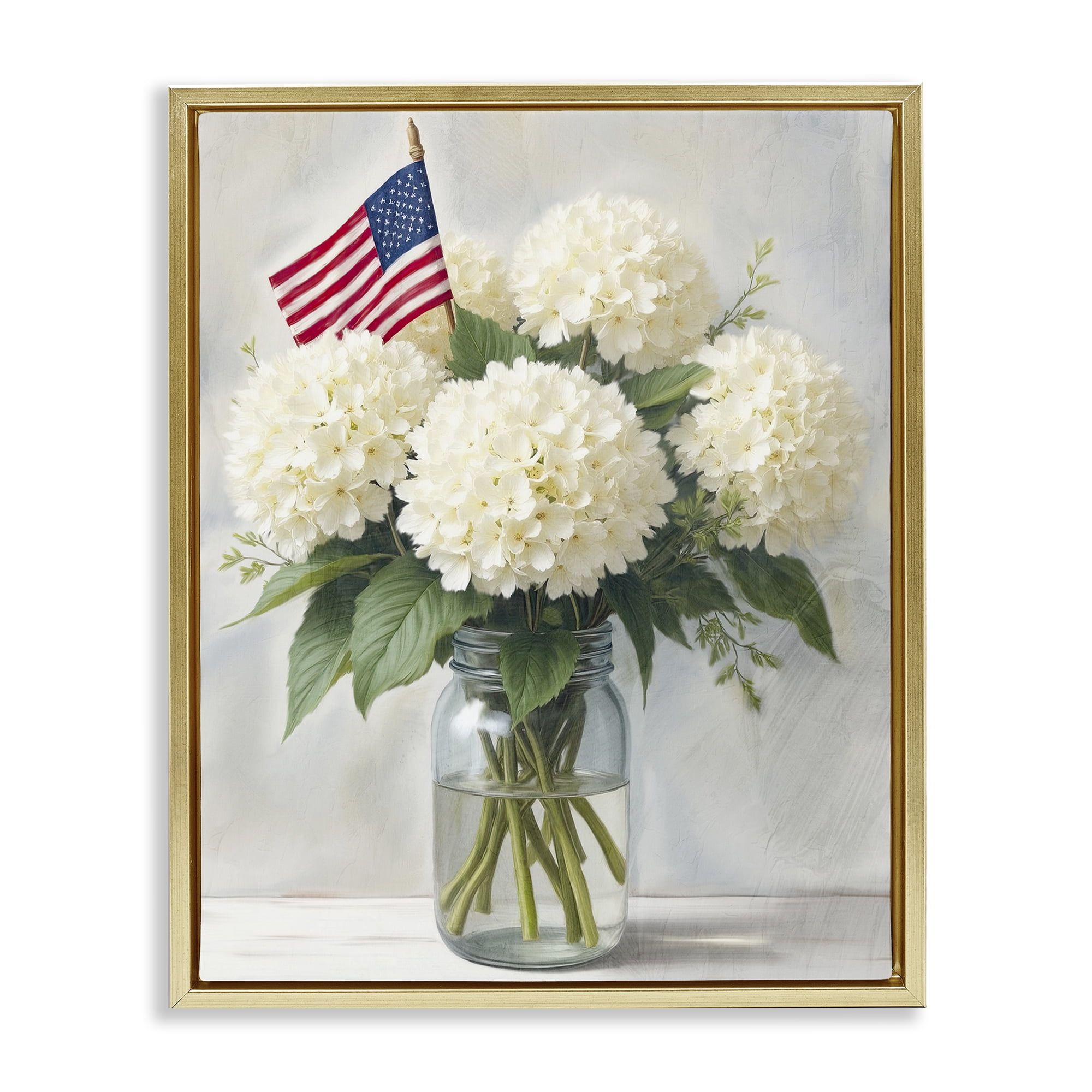 Stupell Industries Festive Patriotic Hydrangea Gold Framed Floater Canvas Wall Art, design by Kim Allen