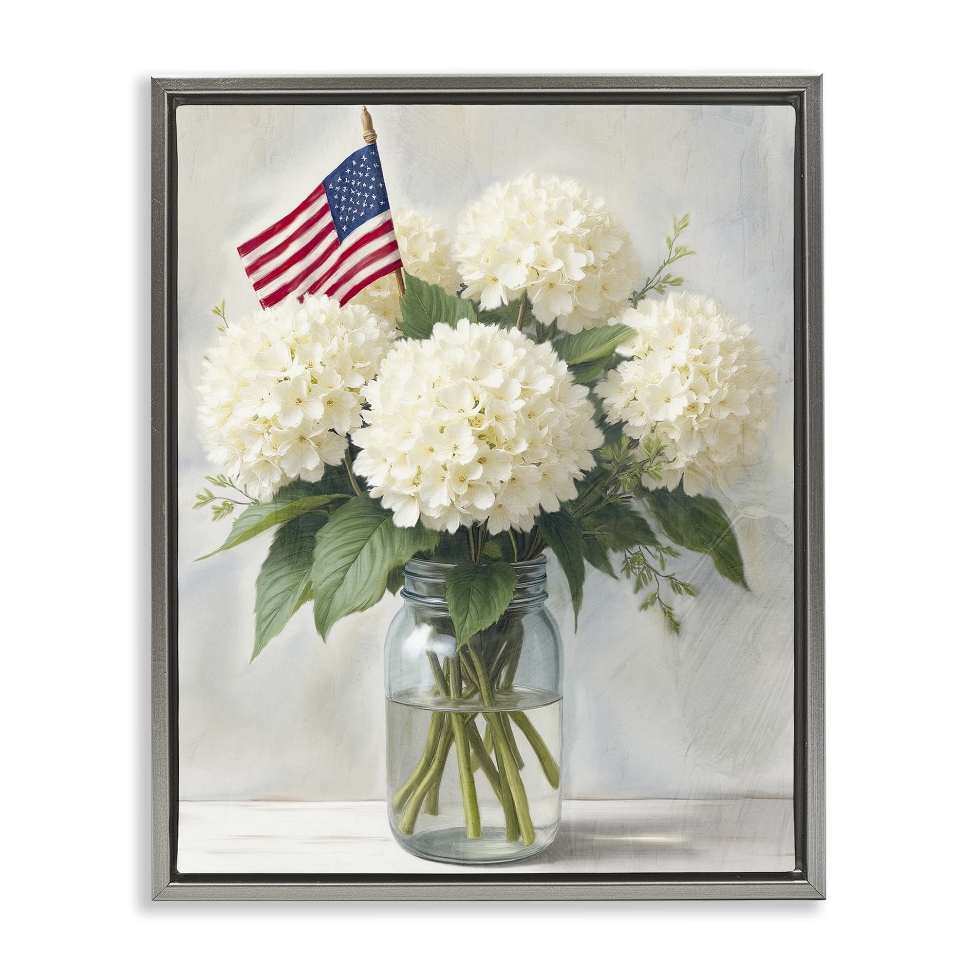 Stupell Industries Festive Patriotic Hydrangea Gray Framed Floater Canvas Wall Art, design by Kim Allen