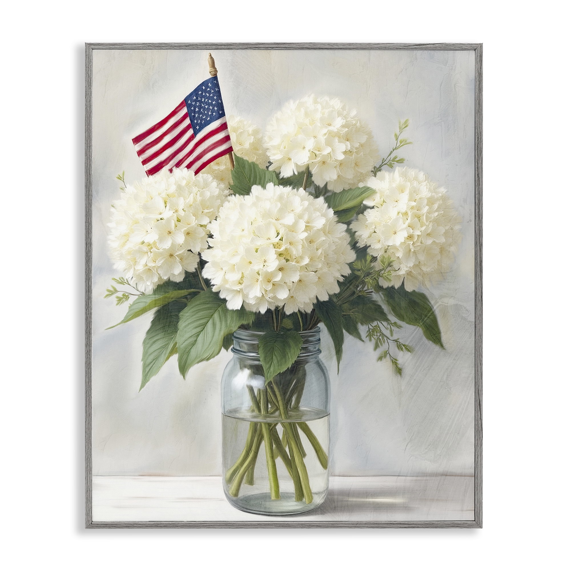 Stupell Industries Festive Patriotic Hydrangea Gray Framed Giclee Art, design by Kim Allen