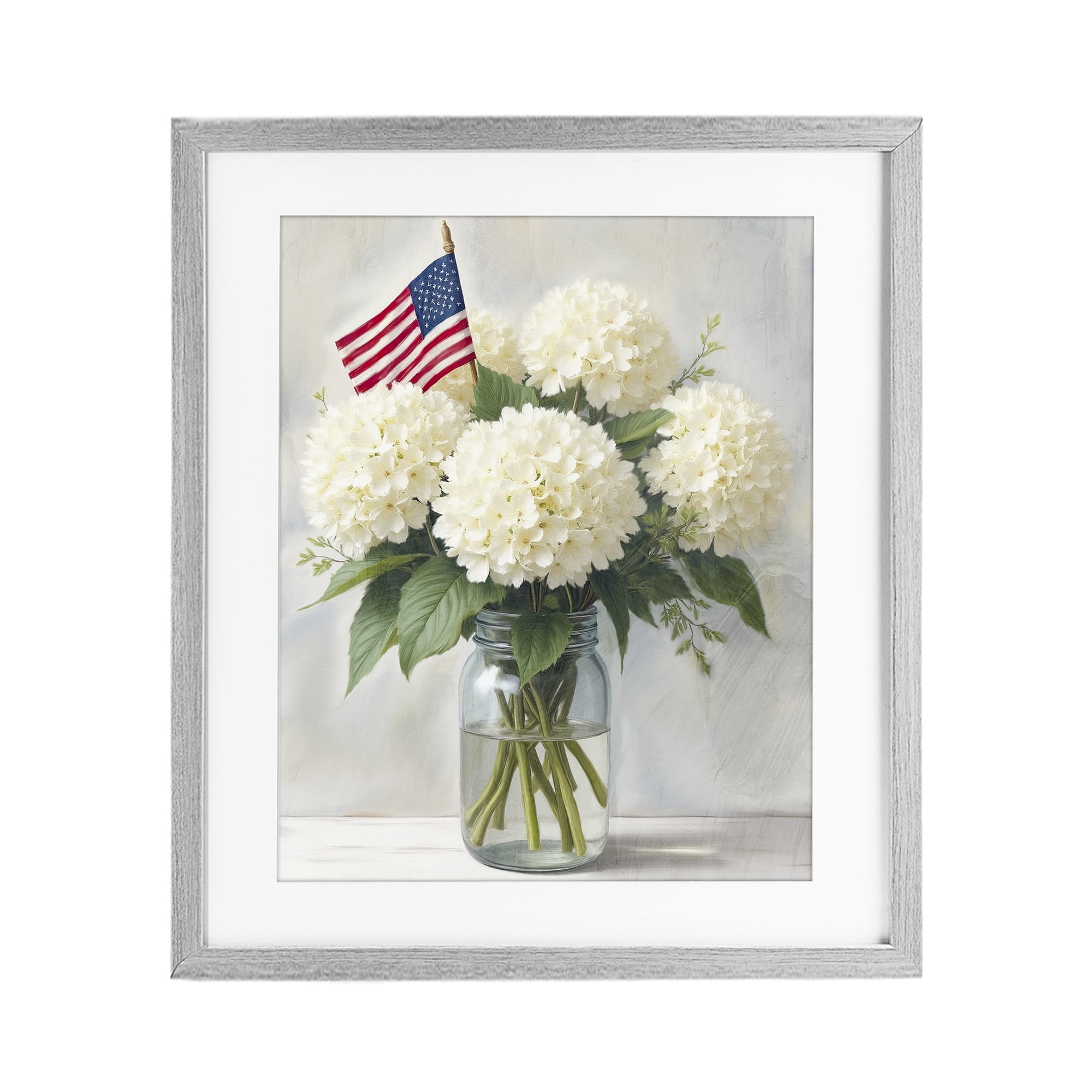 Stupell Industries Festive Patriotic Hydrangea Gray Framed Print Under Glass, design by Kim Allen
