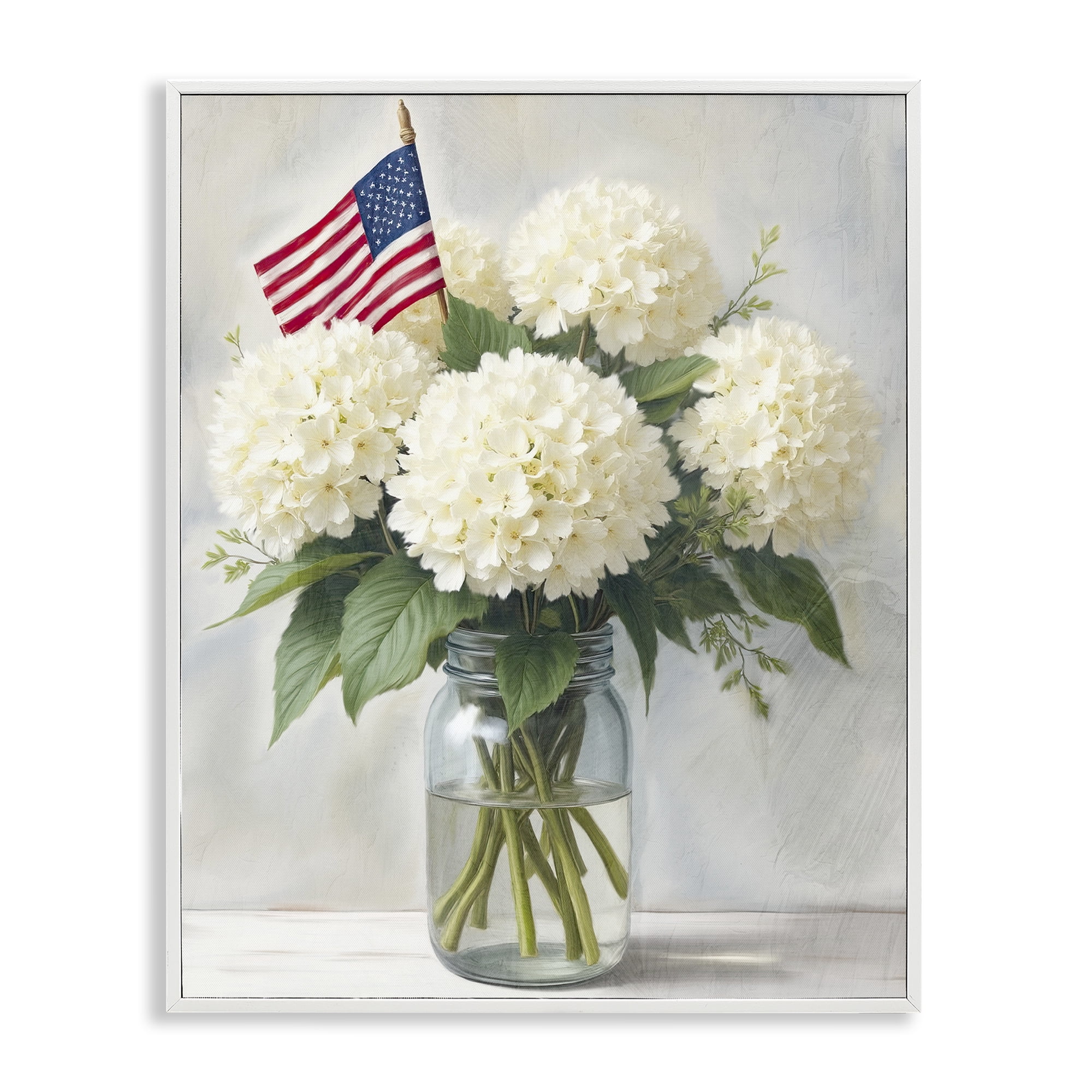 Stupell Industries Festive Patriotic Hydrangea White Framed Giclee Art, design by Kim Allen