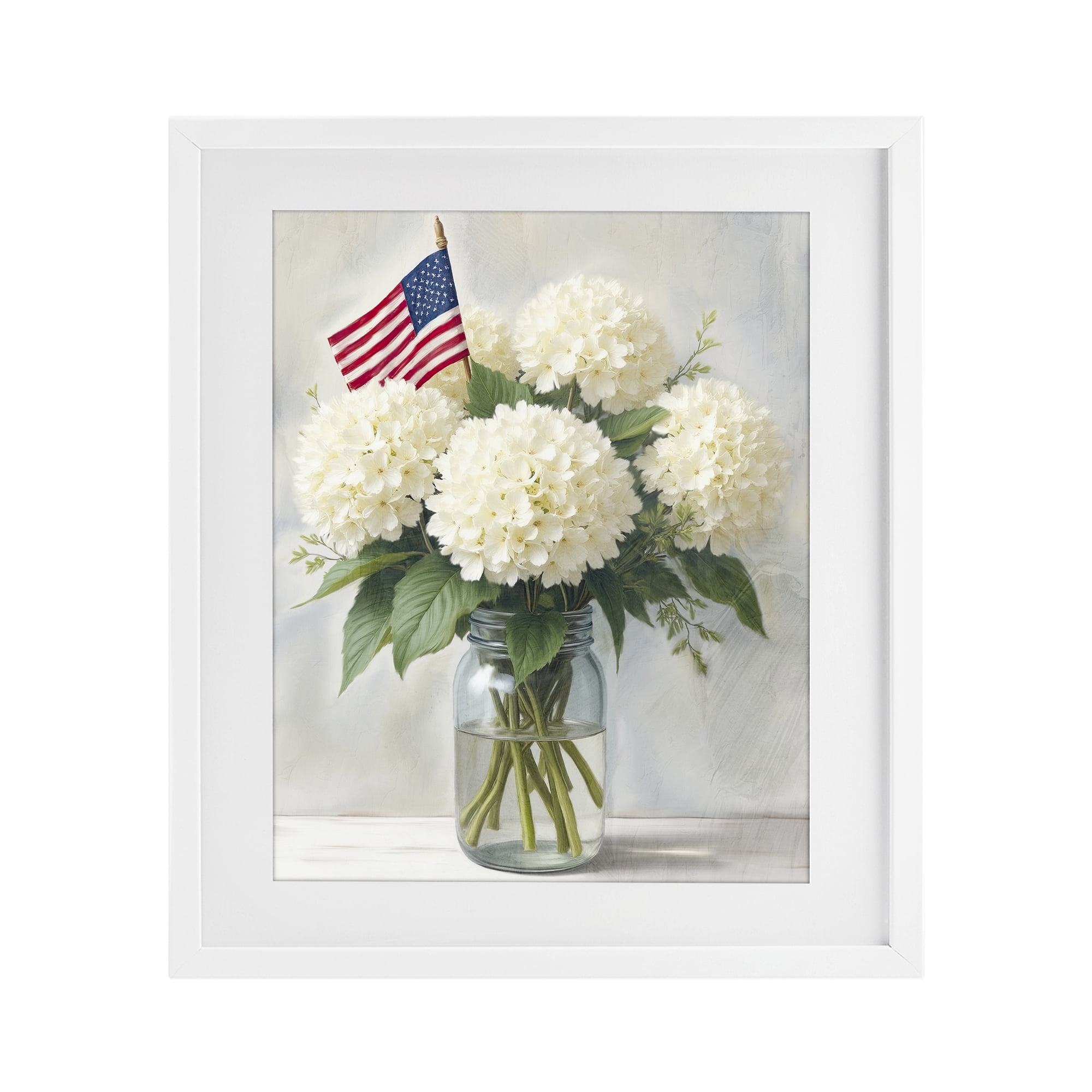 Stupell Industries Festive Patriotic Hydrangea White Framed Print Under Glass, design by Kim Allen