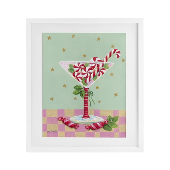 Festive Peppermint Martini White Framed Print Under Glass, 17 x 21, Made In USA