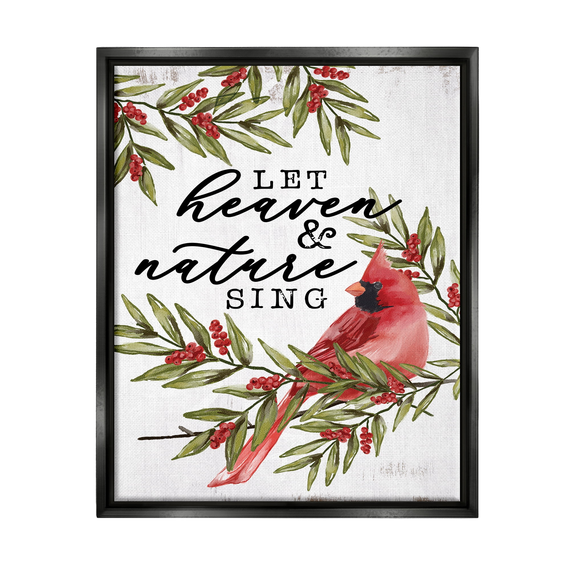 Stupell Industries Festive Phrase Cardinal Holiday Painting Black Floater Framed Art Print Wall Art, 25 x 31