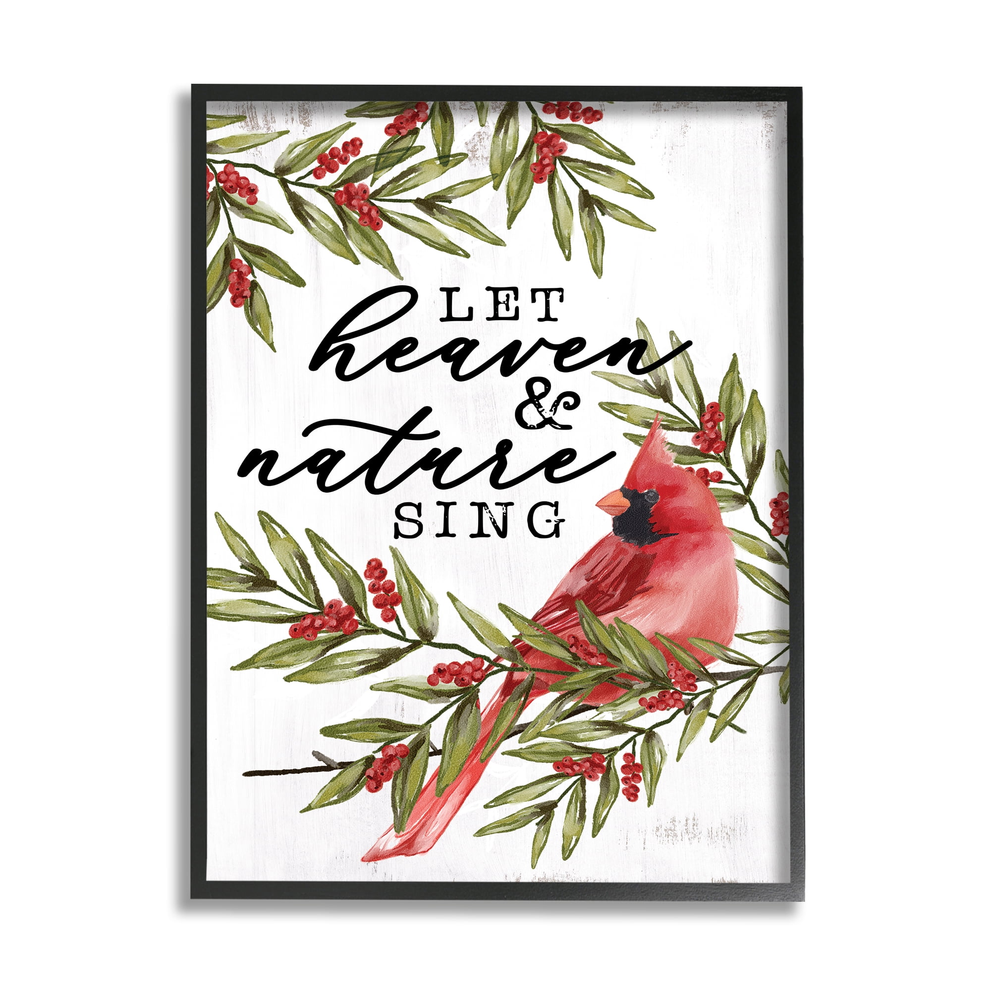 Stupell Industries Festive Phrase Cardinal Holiday Painting Black Framed Art Print Wall Art, 24 x 30