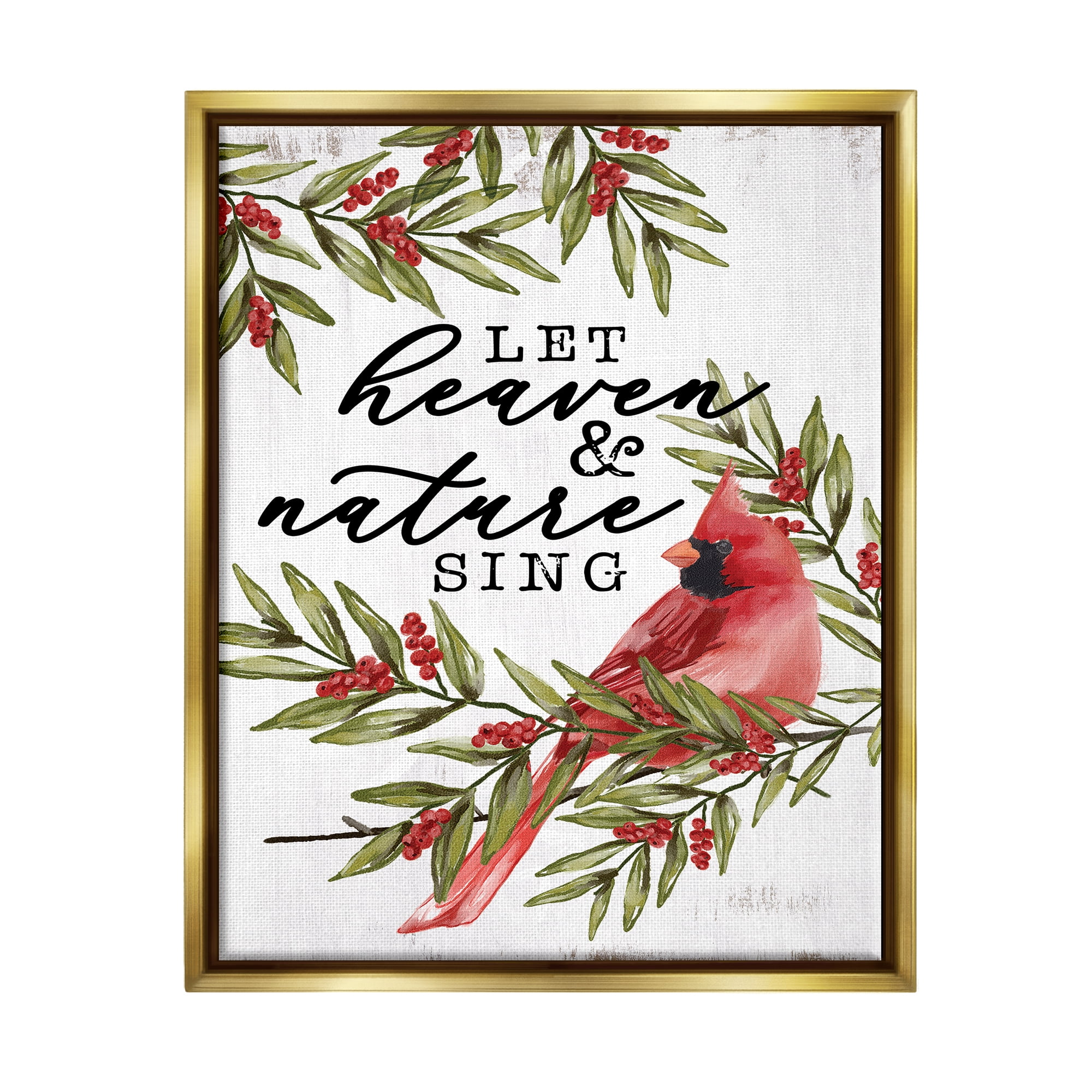 Stupell Industries Festive Phrase Cardinal Holiday Painting Gold Floater Framed Art Print Wall Art, 25 x 31