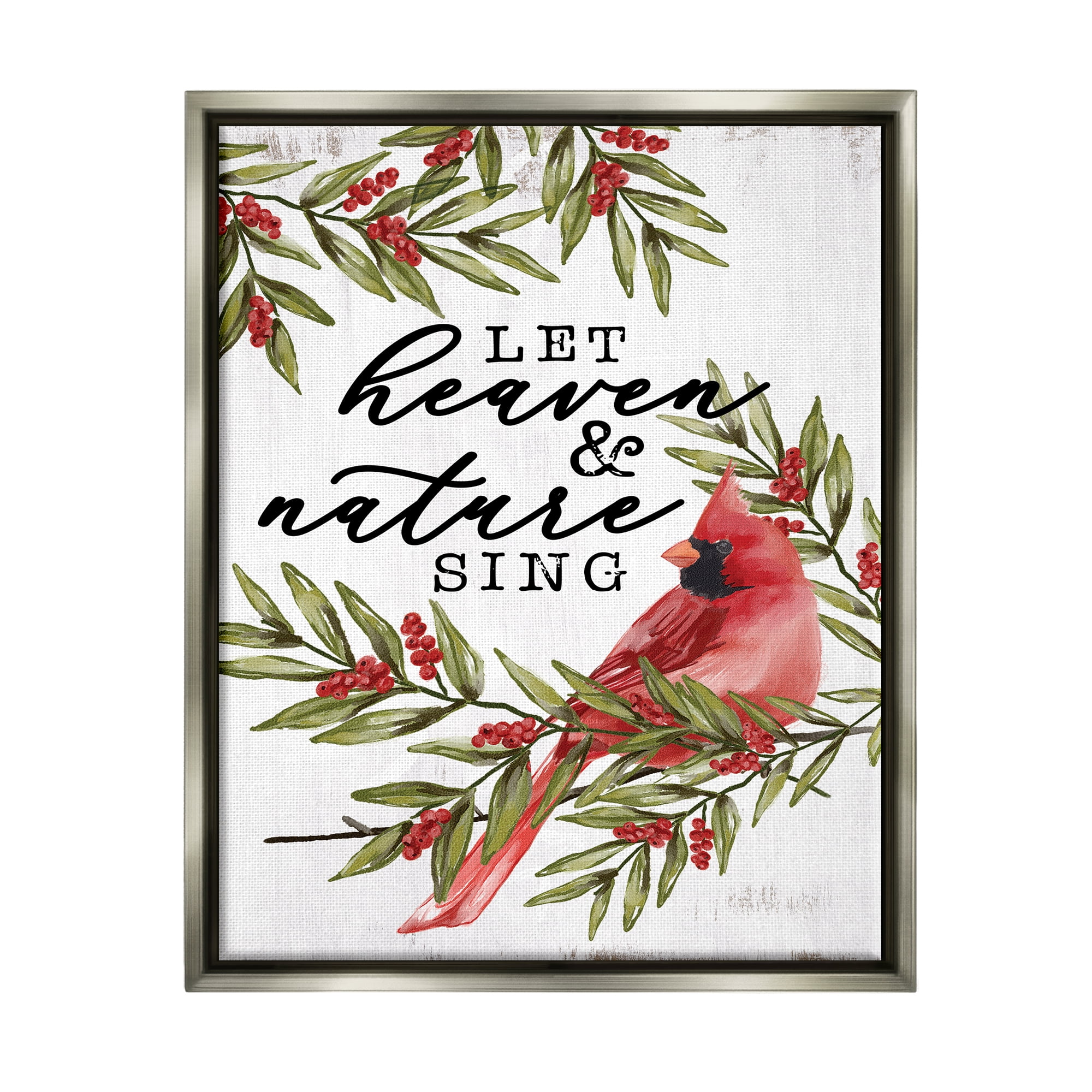 Stupell Industries Festive Phrase Cardinal Holiday Painting Gray Floater Framed Art Print Wall Art, 25 x 31