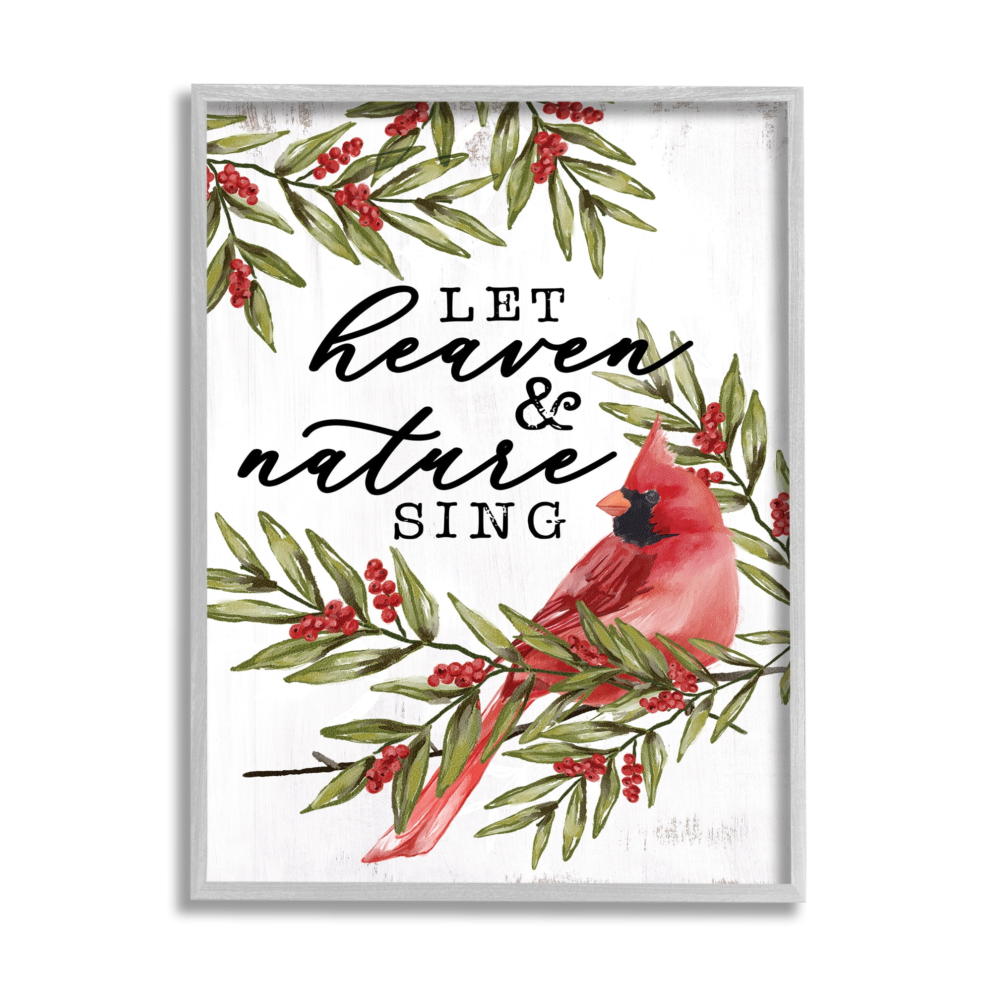 Stupell Industries Festive Phrase Cardinal Holiday Painting Gray Framed Art Print Wall Art, 24 x 30
