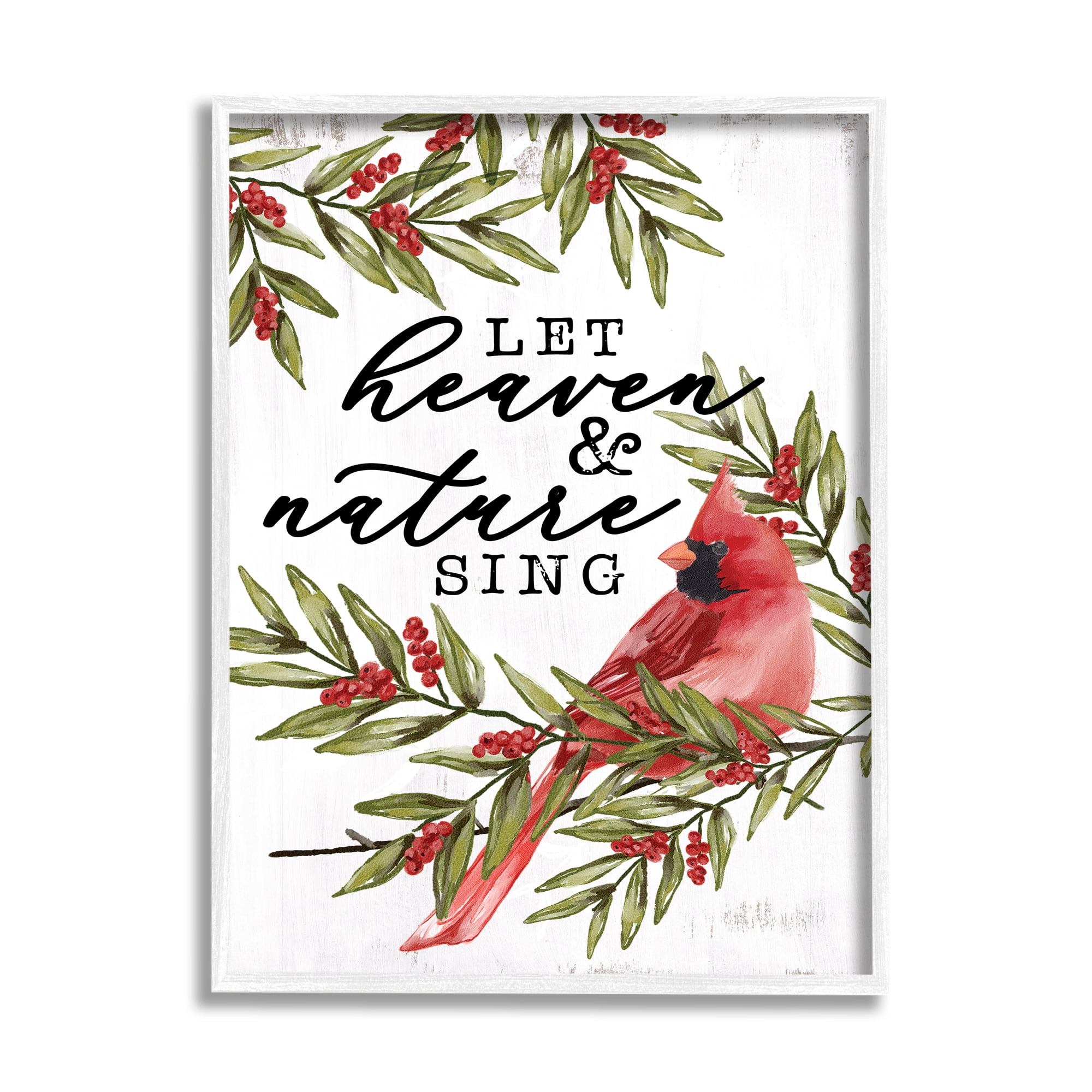 Stupell Industries Festive Phrase Cardinal Holiday Painting White Framed Art Print Wall Art, 11 x 14