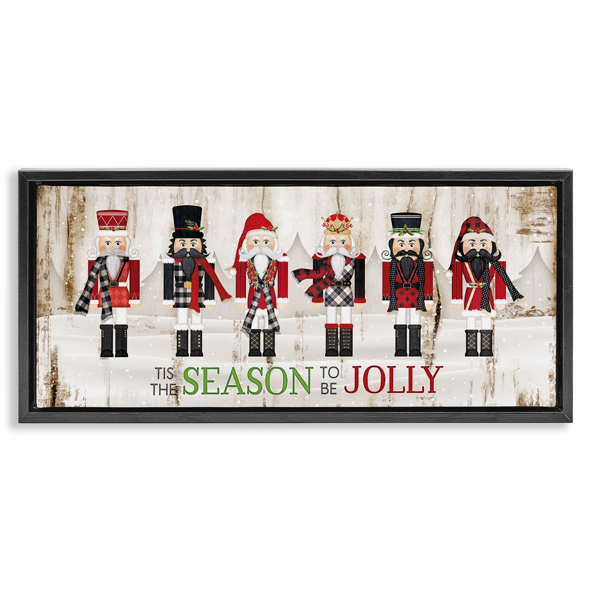 Stupell Industries Festive Phrase Winter Nutcrackers Inspirational Painting Black Floater Framed Canvas Art Print Wall Art, 25 x 11