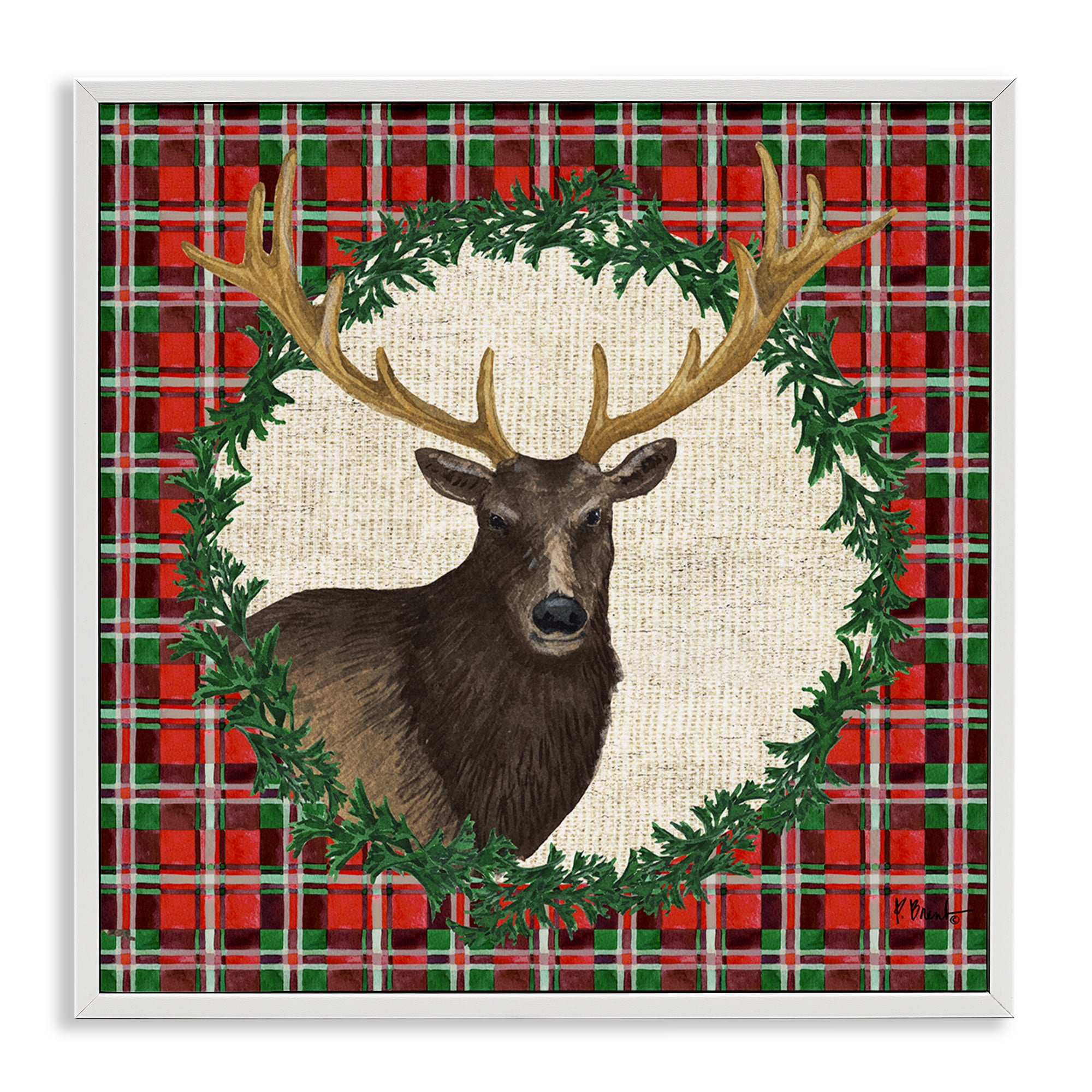 Stupell Industries Festive Plaid Elk Holiday Painting White Framed Art Print Wall Art, 24 x 24