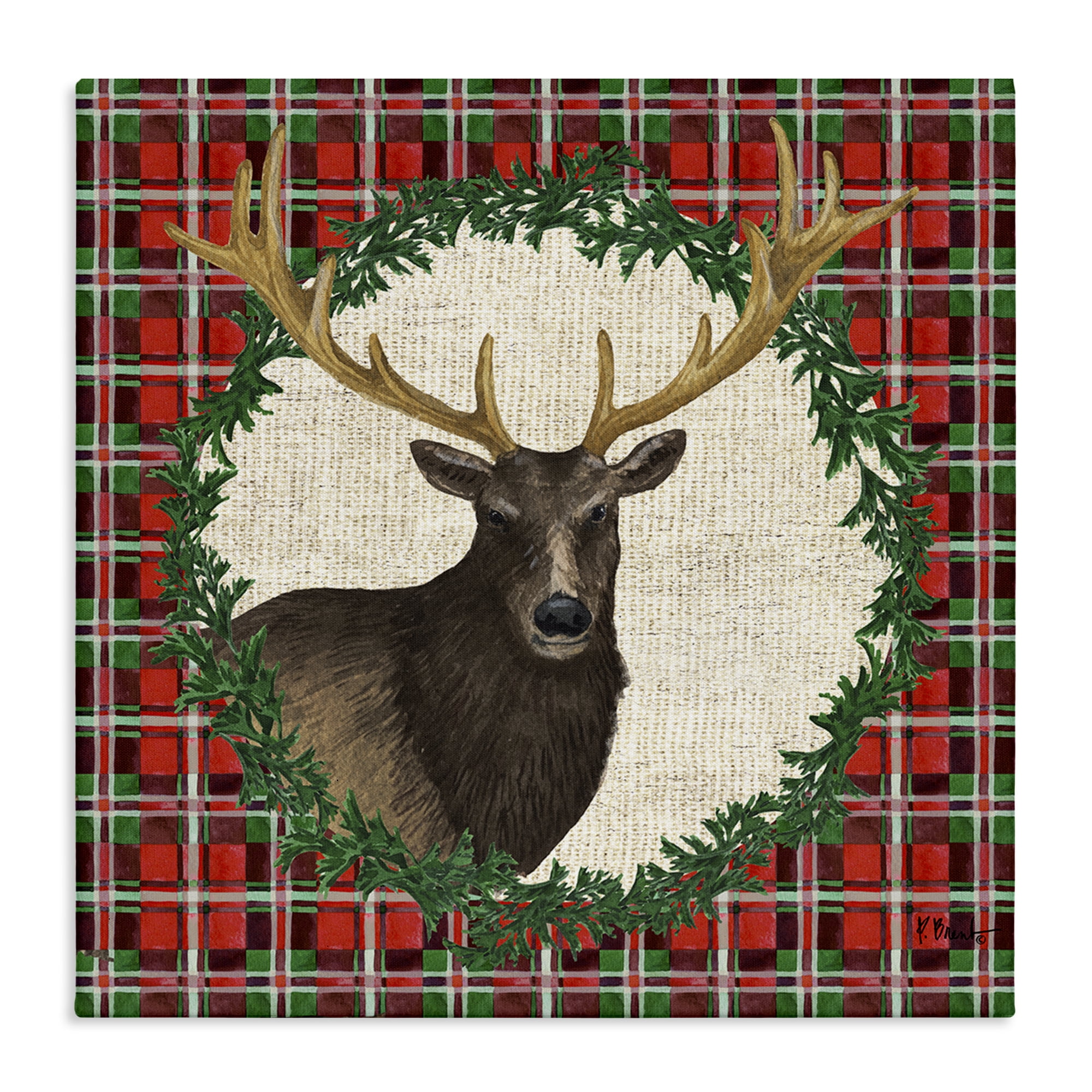 Stupell Industries Festive Plaid Elk Holiday Painting Wrapped Canvas Art Print Wall Art, 17 x 17