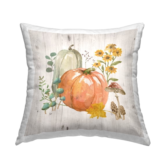 Stupell Industries Festive Pumpkins with Florals Decorative Printed Throw Pillow, 18 x 18