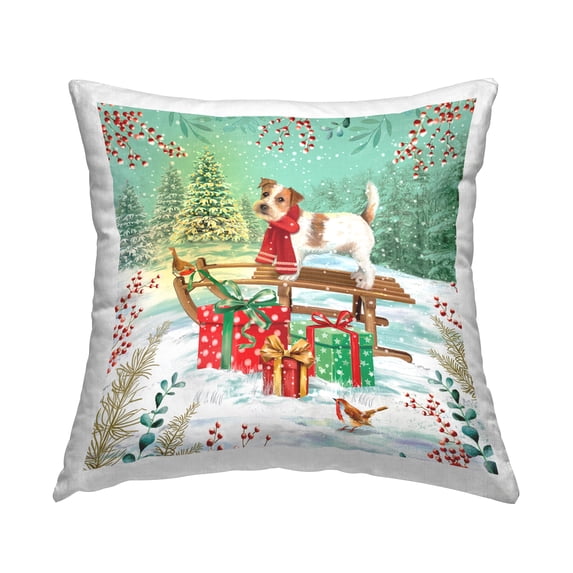 Stupell Industries Festive Puppy Gift Sleigh Printed Throw Pillow Design by Jane Sunner