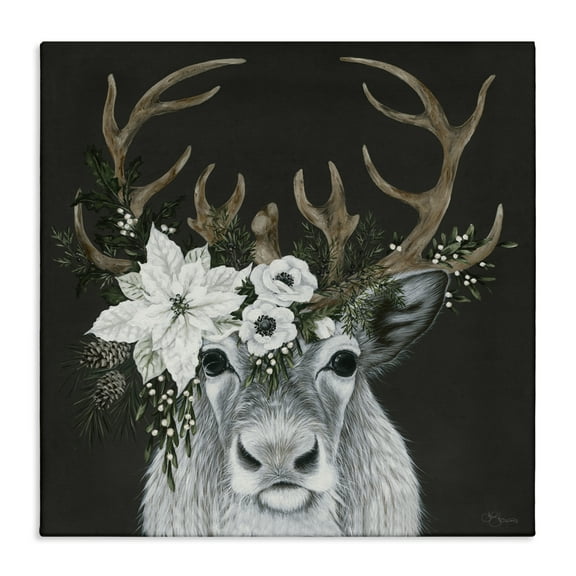 Stupell Industries Festive Reindeer with White Florals Canvas Wall Art, design by Hollihocks Art