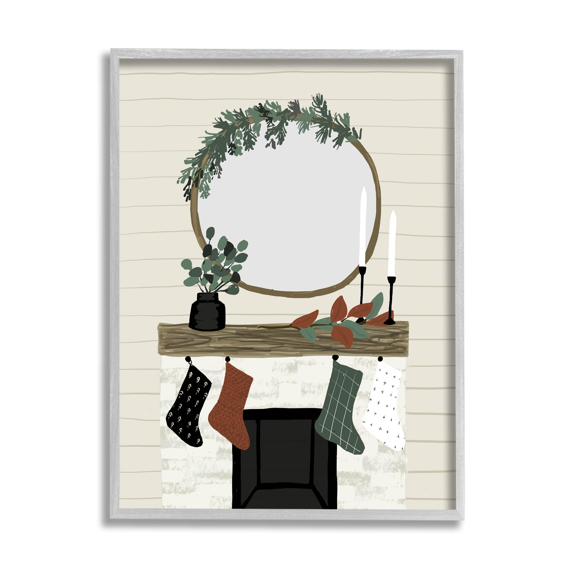 Stupell Industries Festive Room Interior Holiday Stocking Fireplace, 11 x 14, Design by Jess Bruggink