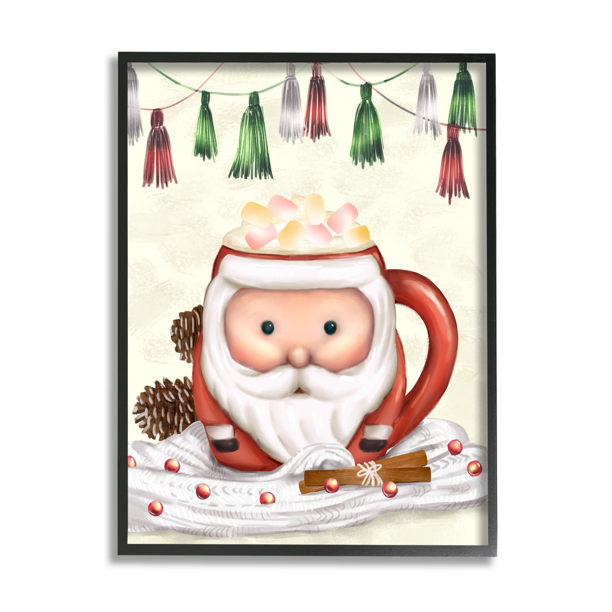 Stupell Industries Festive Santa Claus Marshmallow Mug Holiday Beverage Food & Beverage Painting Black Framed Art Print Wall Art, 24 x 30
