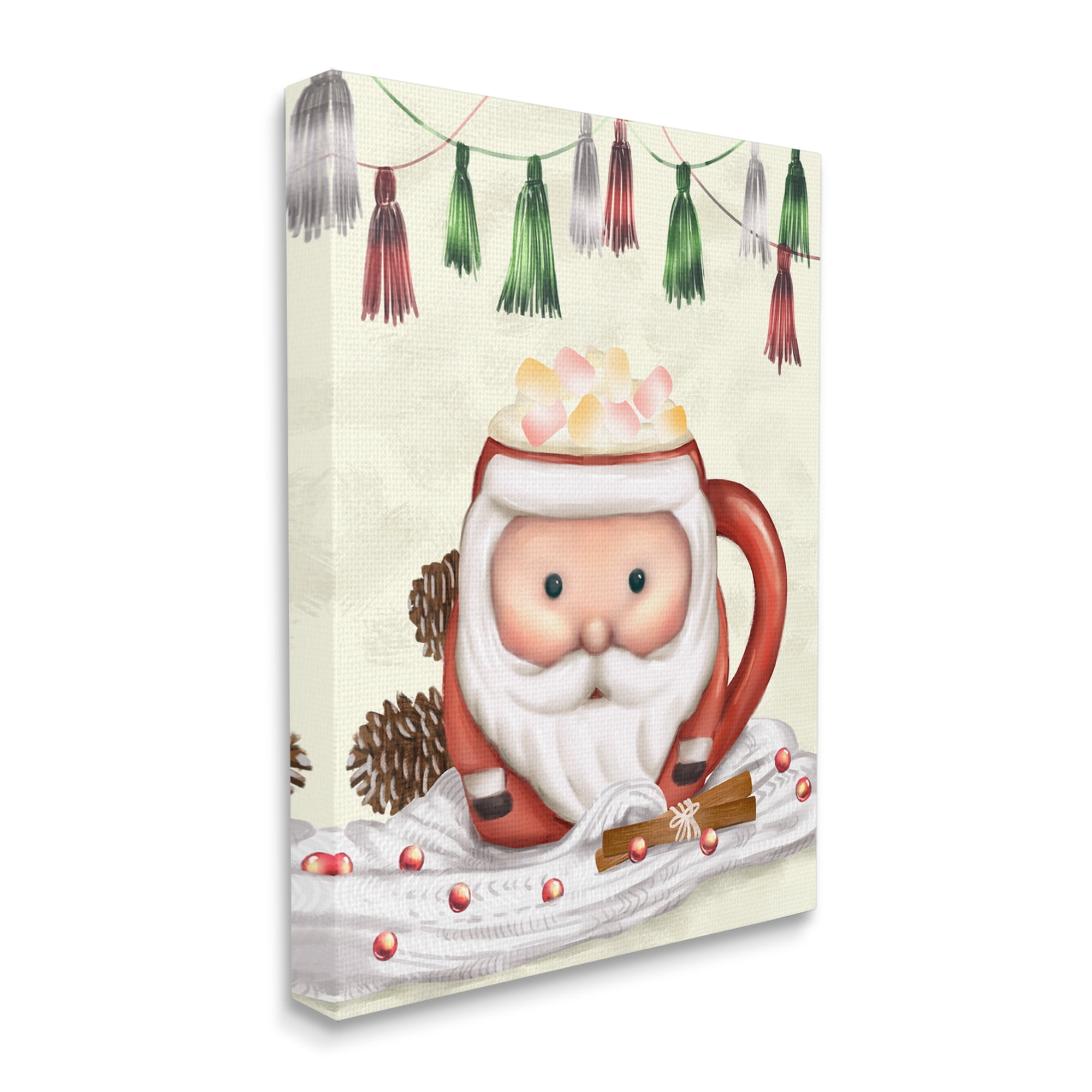 Stupell Industries Festive Santa Claus Marshmallow Mug Holiday Beverage Food & Beverage Painting Gallery Wrapped Canvas Print Wall Art, 24 x 30