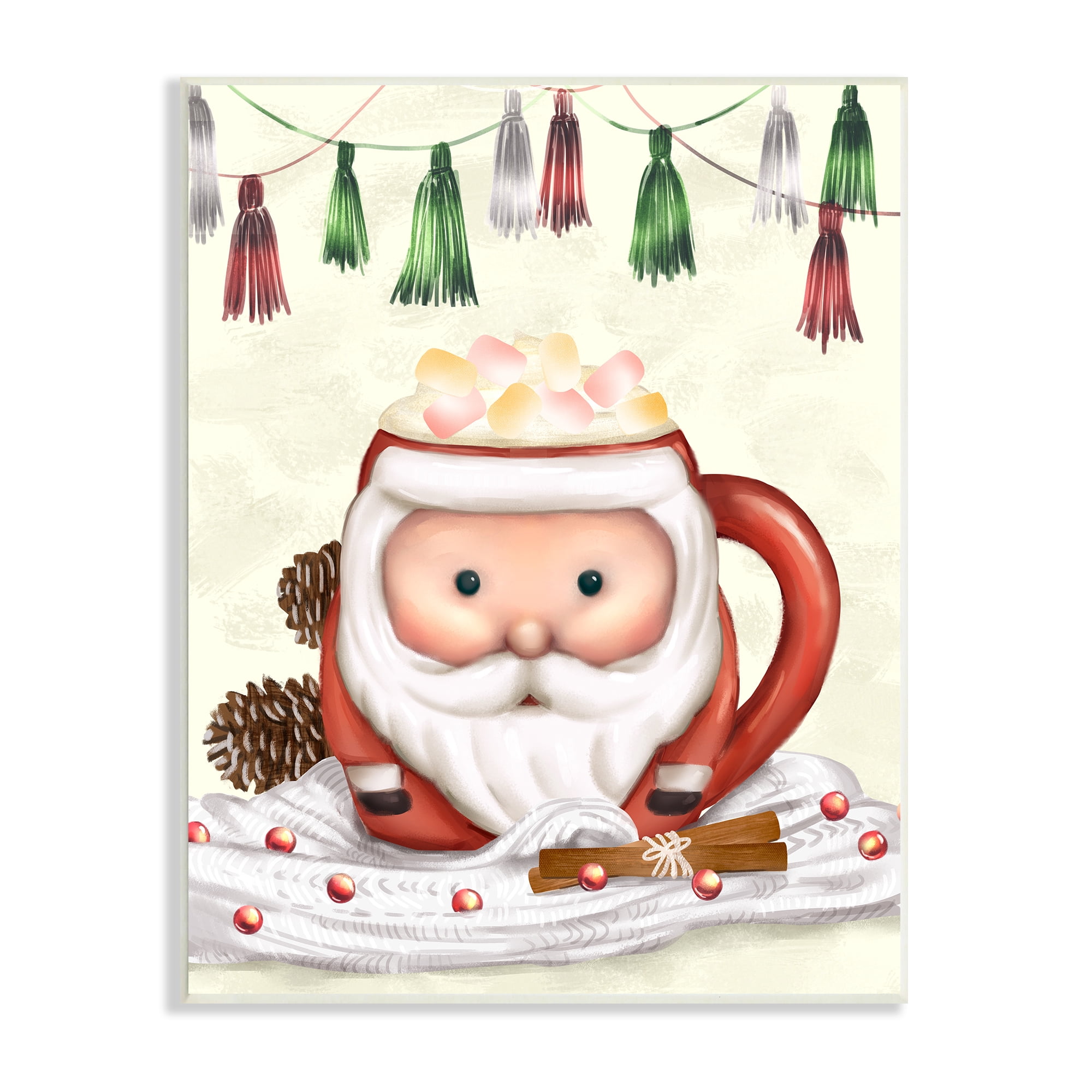 Stupell Industries Festive Santa Claus Marshmallow Mug Holiday Beverage Food & Beverage Painting Unframed Art Print Wall Art, 10 x 15