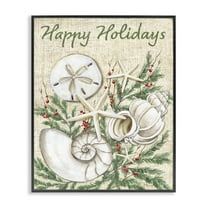 Stupell Industries Festive Seashells & Holly Holiday Painting Black Framed Art Print Wall Art, 11 x 14