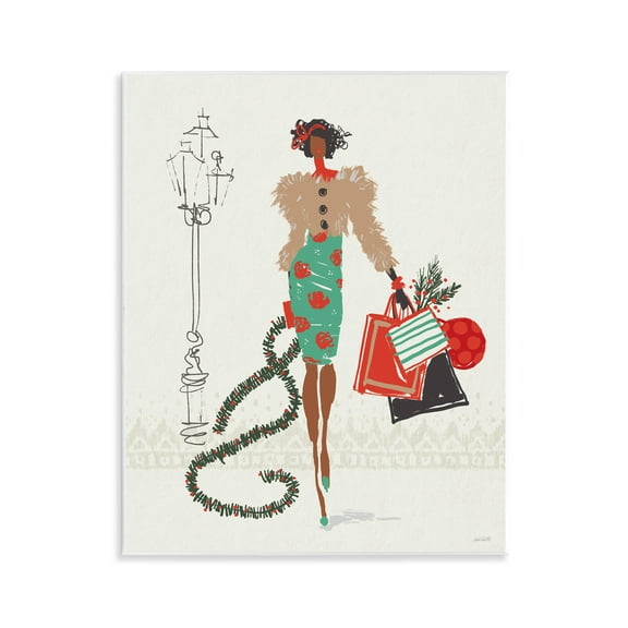 Stupell Industries Festive Shopping Girl Holiday Painting Unframed Art Prints Wall Art, 11 x 14