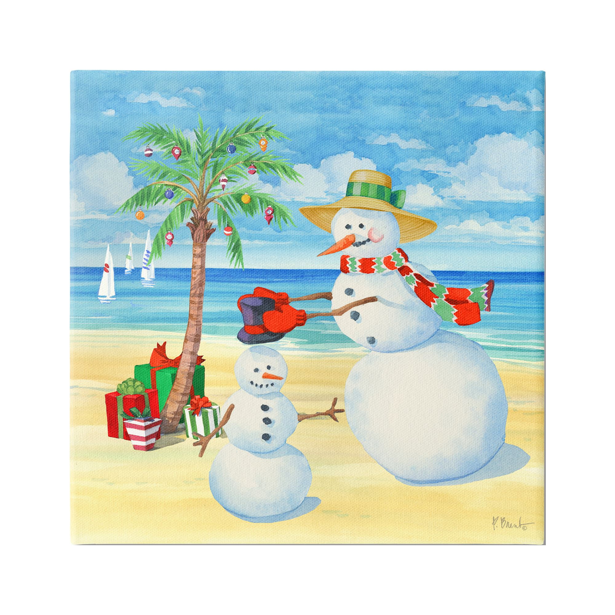 Stupell Industries Festive Snowman Beach Holiday Painting Gallery Wrapped Canvas Print Wall Art, 24 x 24