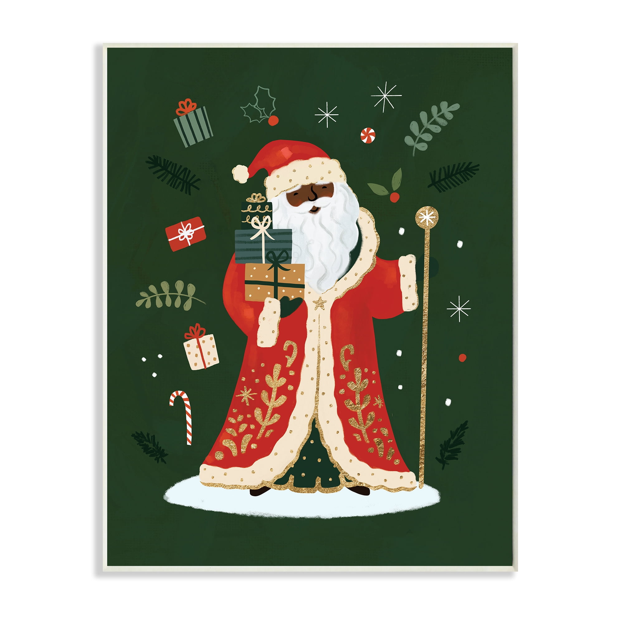 Stupell Industries Festive St. Nick Green Christmas Winter Holiday Holiday Painting Unframed Art Print Wall Art, 13 x 19