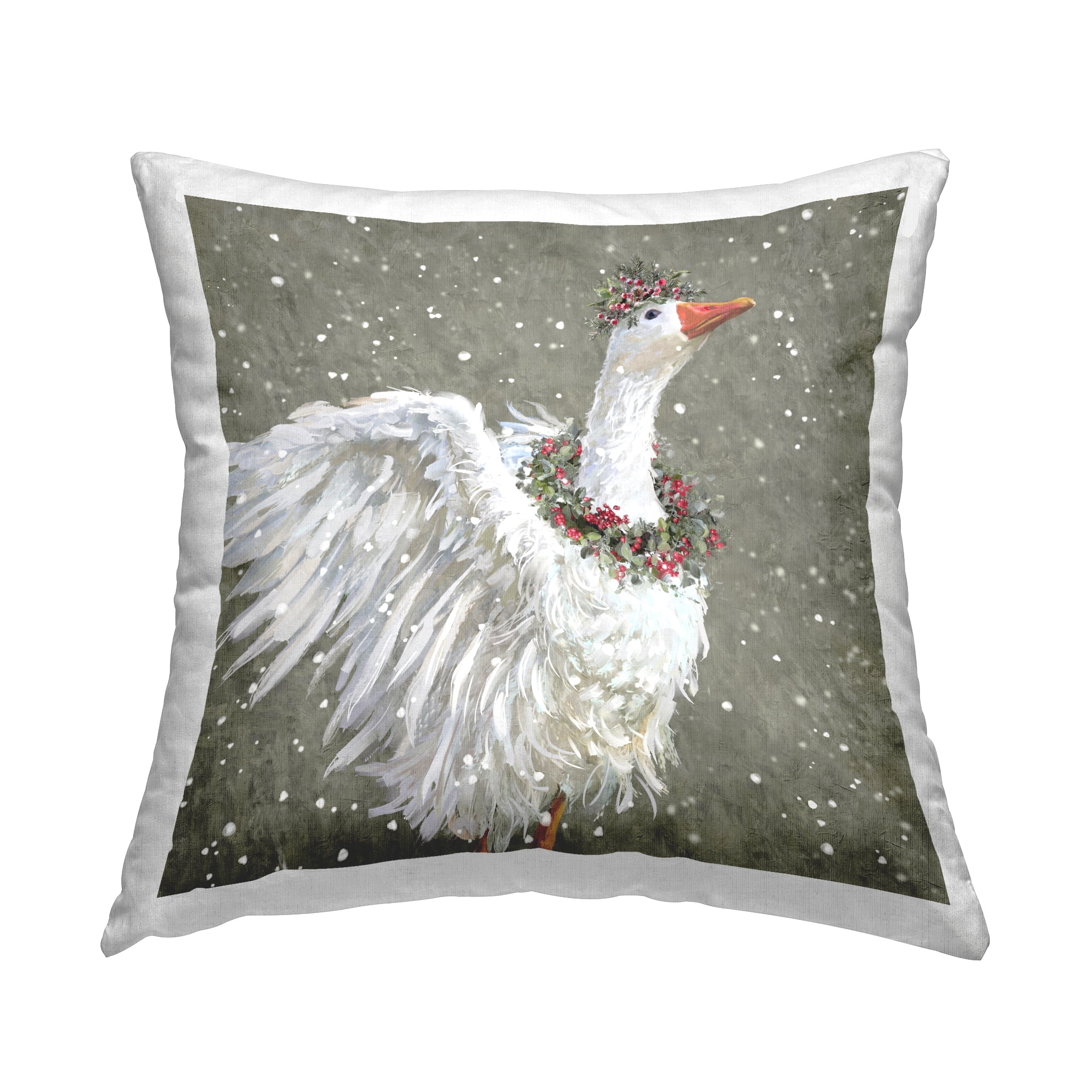 Stupell Industries Festive Swan Snowy Holly Wreath Printed Throw Pillow Design by Pip Wilson