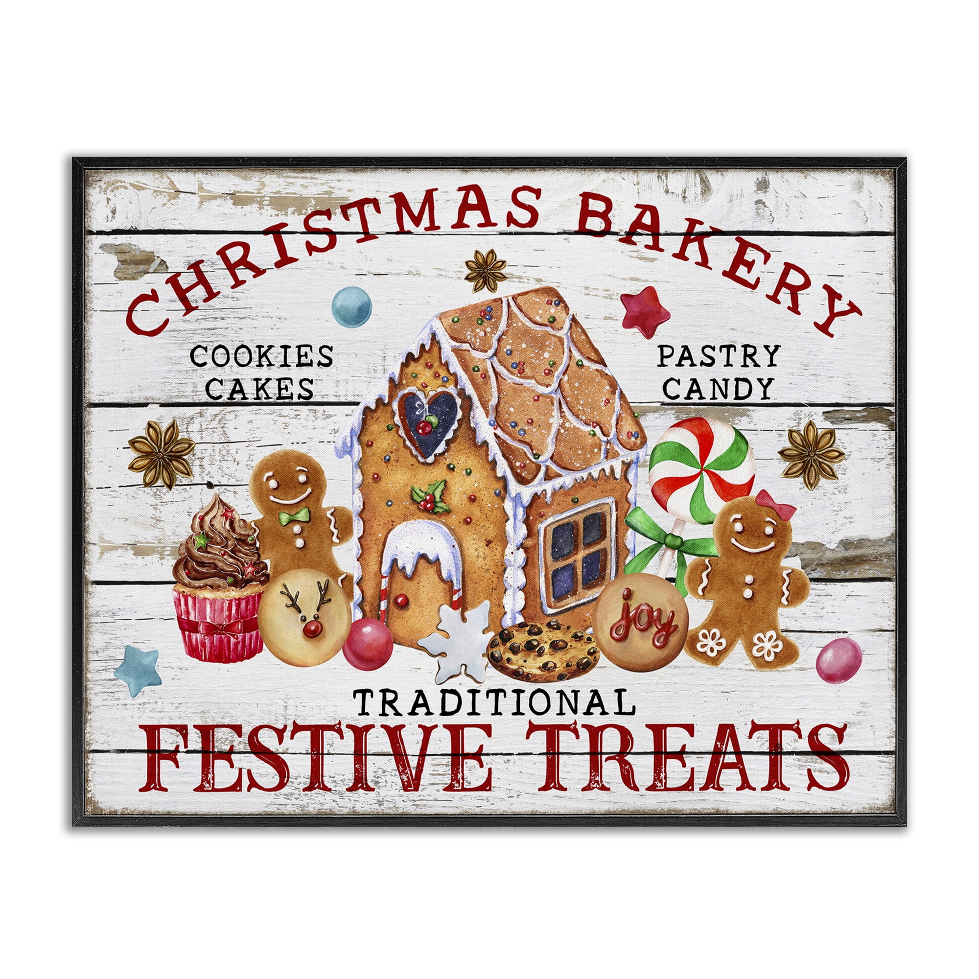 Stupell Industries Festive Treats Bakery Holiday Painting Black Framed Art Prints Wall Art, 14 x 11