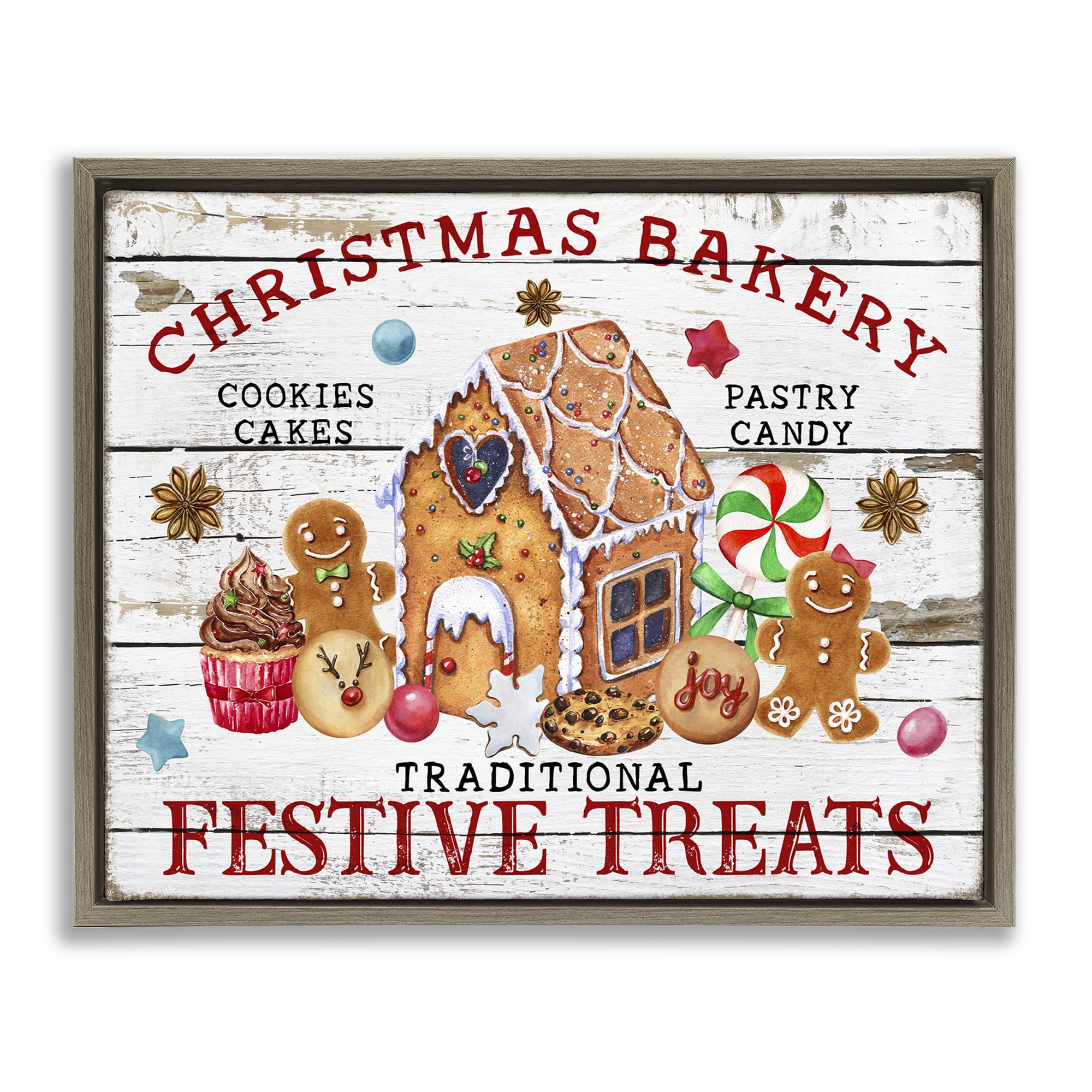 Stupell Industries Festive Treats Bakery Holiday Painting Brown Floater Framed Canvas Art Prints Wall Art, 21 x 17