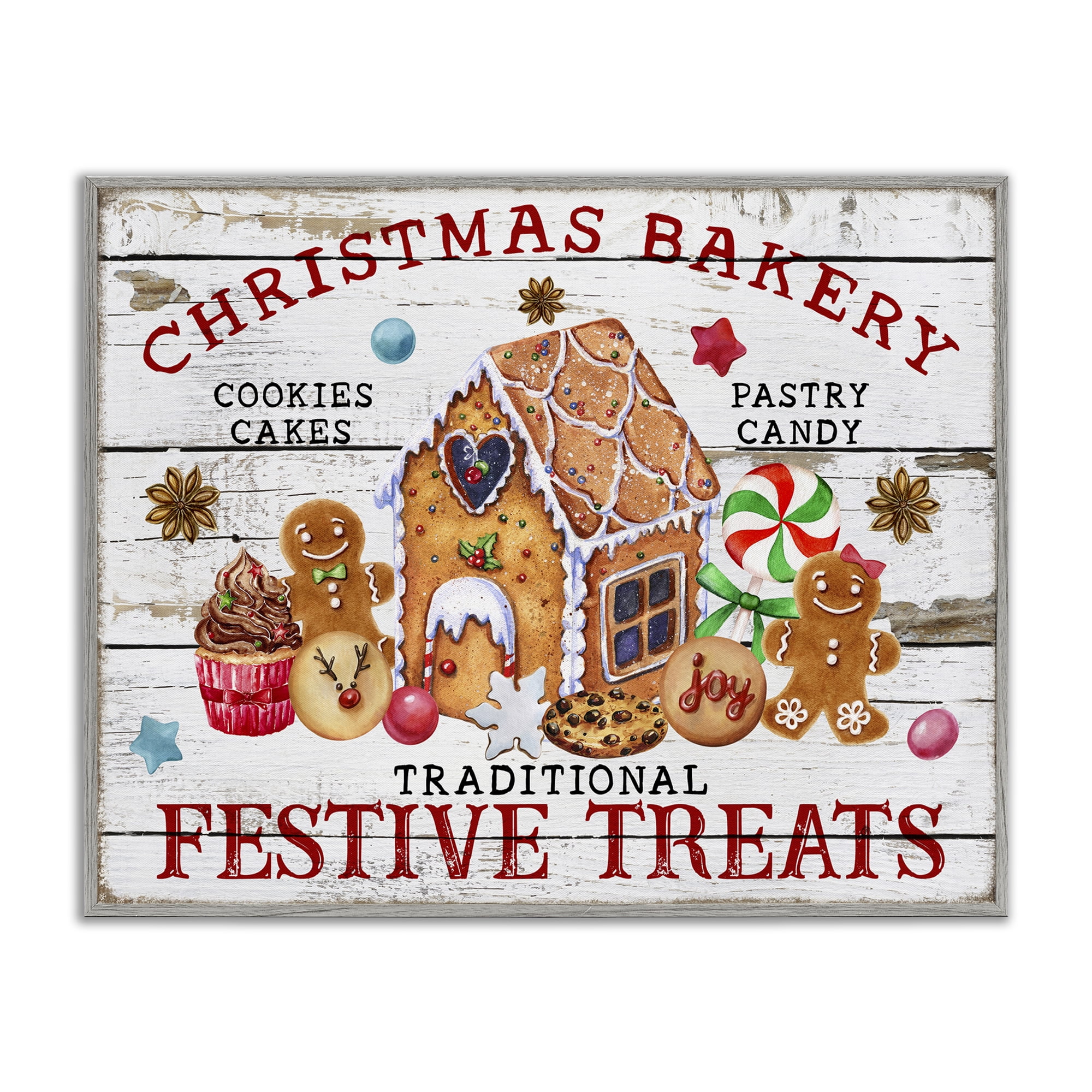 Stupell Industries Festive Treats Bakery Holiday Painting Gray Framed Art Prints Wall Art, 20 x 16