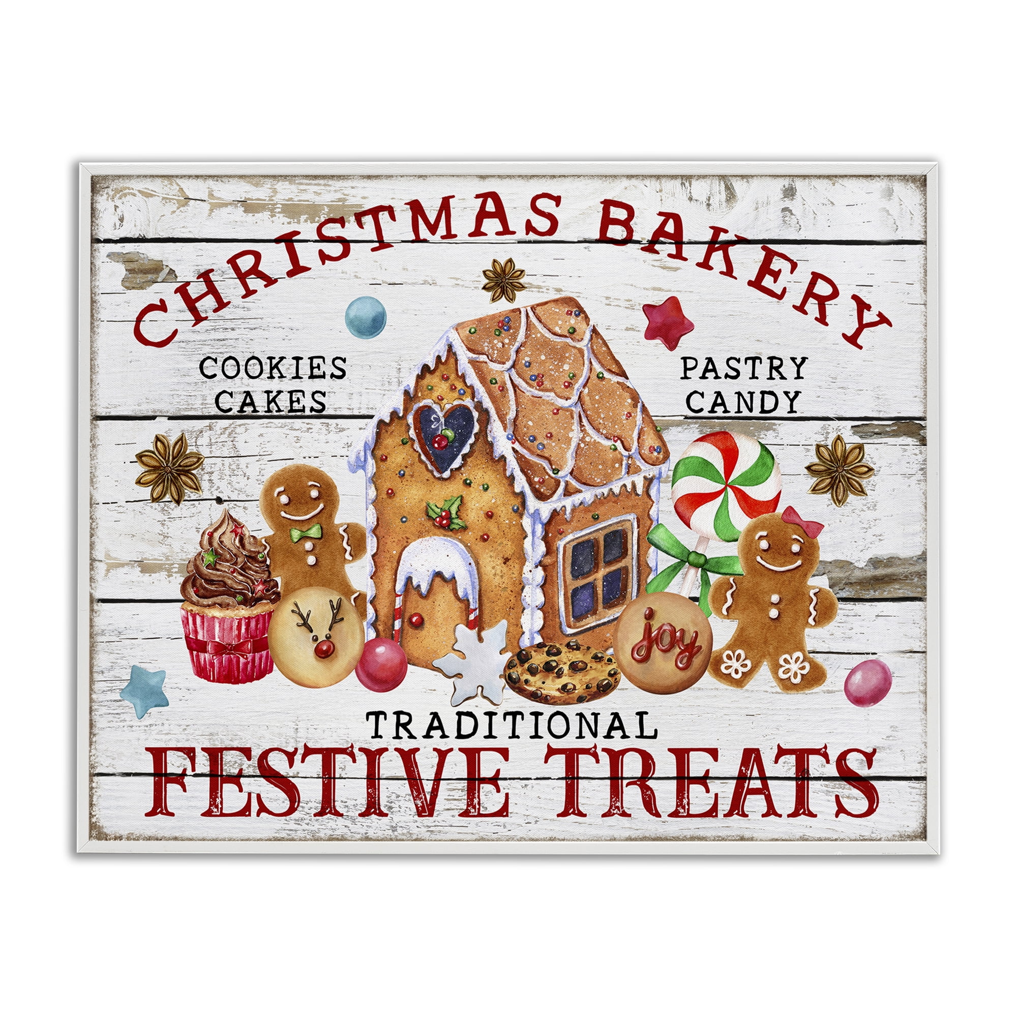 Stupell Industries Festive Treats Bakery Holiday Painting White Framed Art Prints Wall Art, 14 x 11