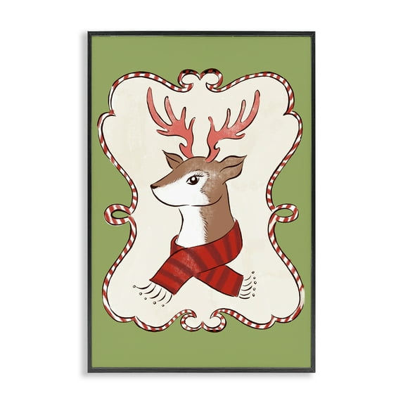 Stupell Industries Festive Winter Deer in Scarf Animals Painting Black Framed Art Print Wall Art, 12 x 18