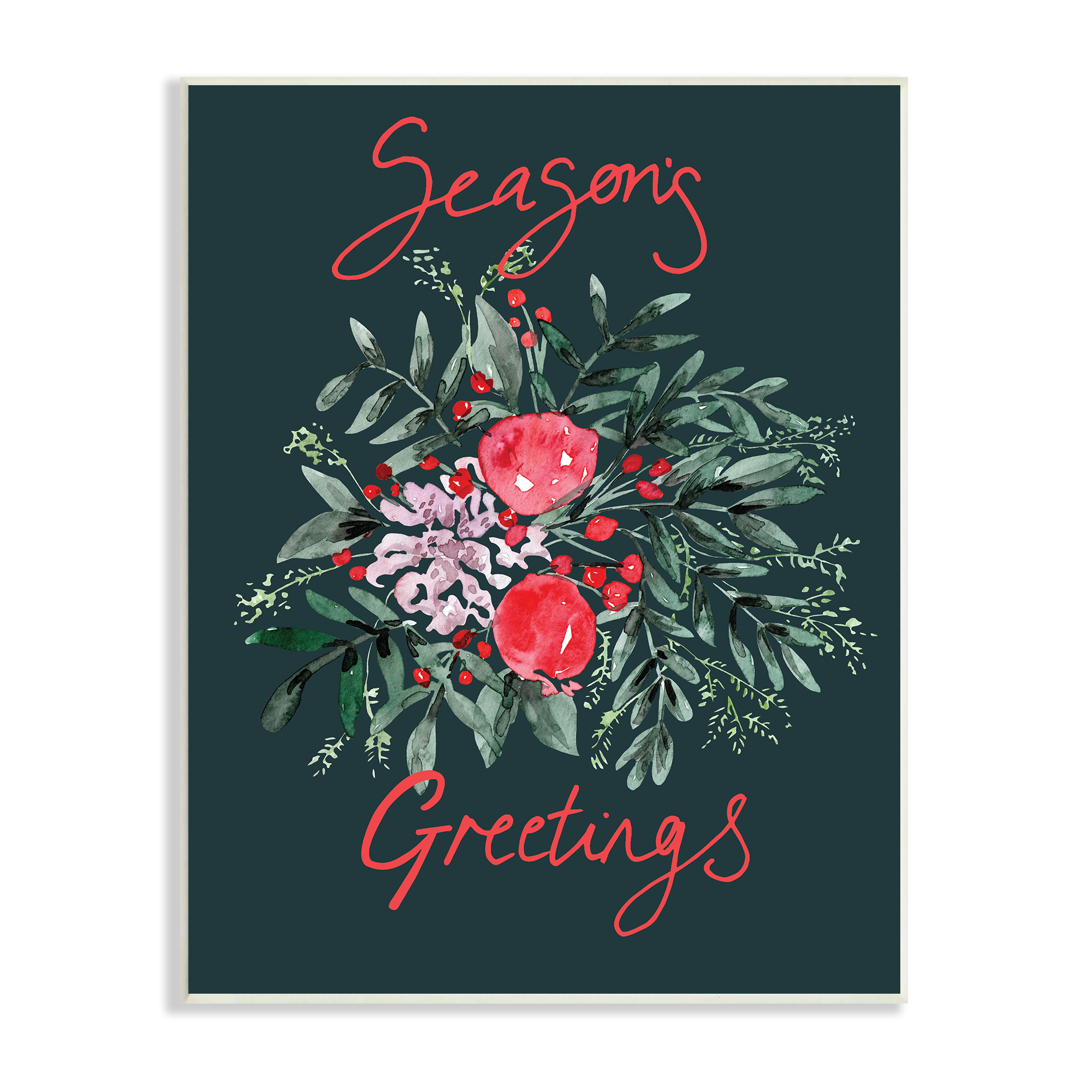 Stupell Industries Festive Winter Holly Wreath Season's Greetings Sentiment Botanical & Floral Painting Unframed Art Print Wall Art, 10 x 15