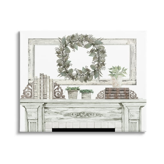 Stupell Industries Festive Wreath Cozy Fireplace Mantel Rustic Design Graphic Art Gallery Wrapped Canvas Print Wall Art, Design by Cindy Jacobs