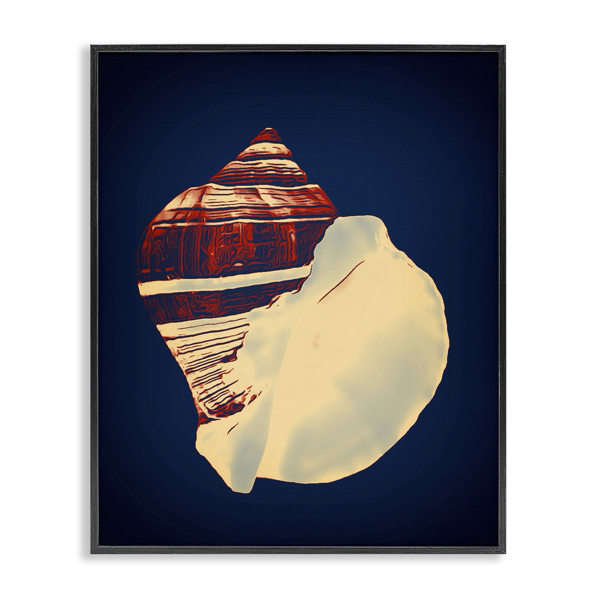 Stupell Industries Fiber Conch on Blue Nautical & Beach Painting Black Framed Art Print Wall Art, 24 x 30