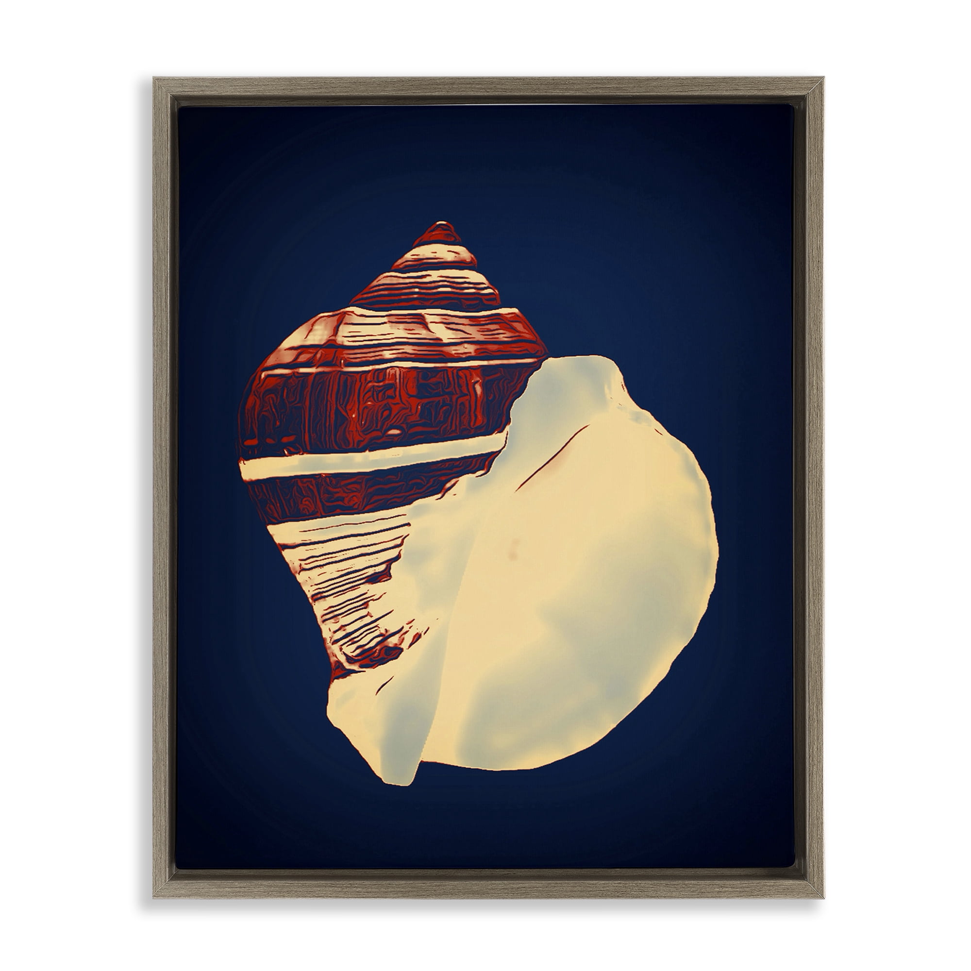 Stupell Industries Fiber Conch on Blue Nautical & Beach Painting Brown Floater Framed Canvas Art Print Wall Art, 25 x 31